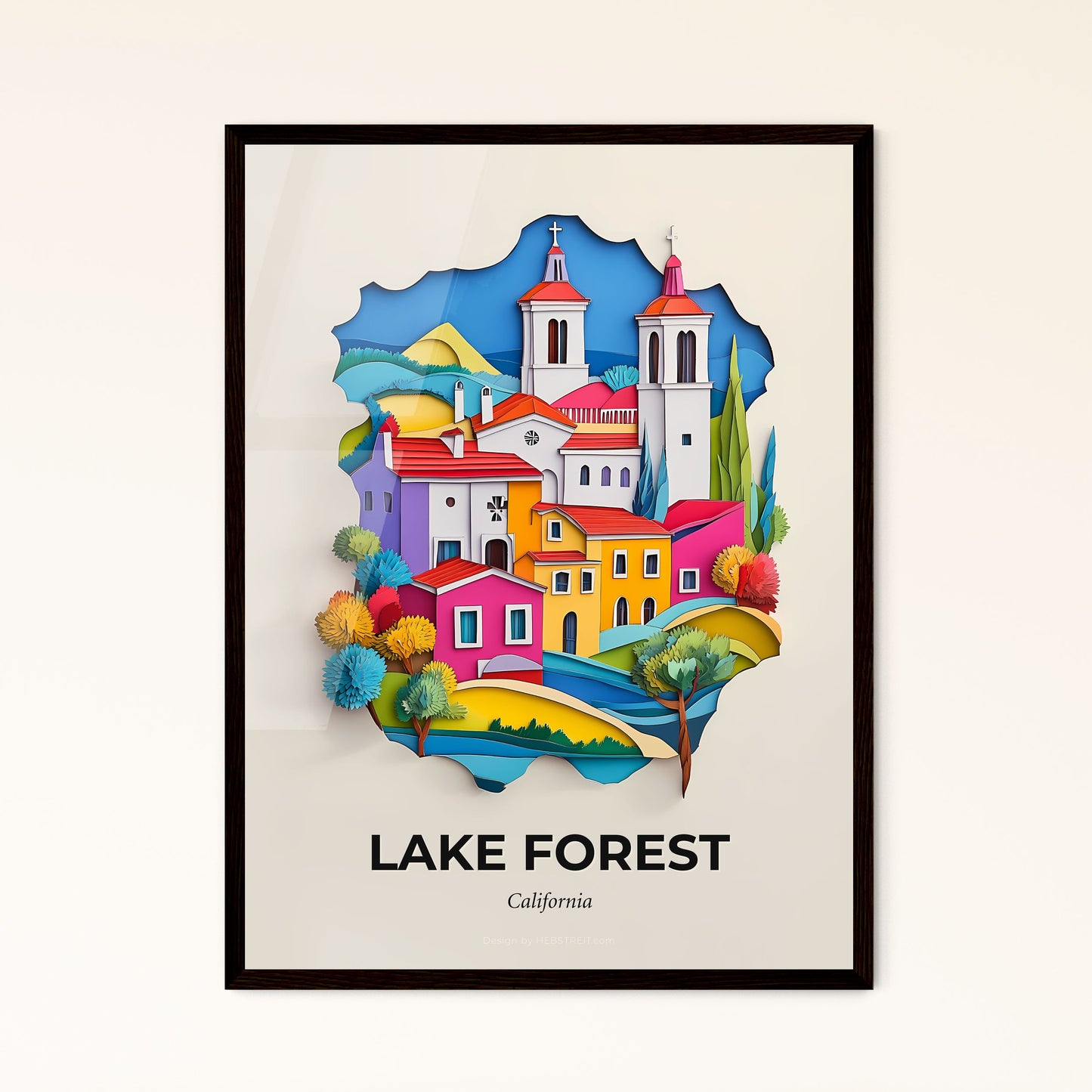 Vivid Lake Forest, California - a colorful city with a church and trees