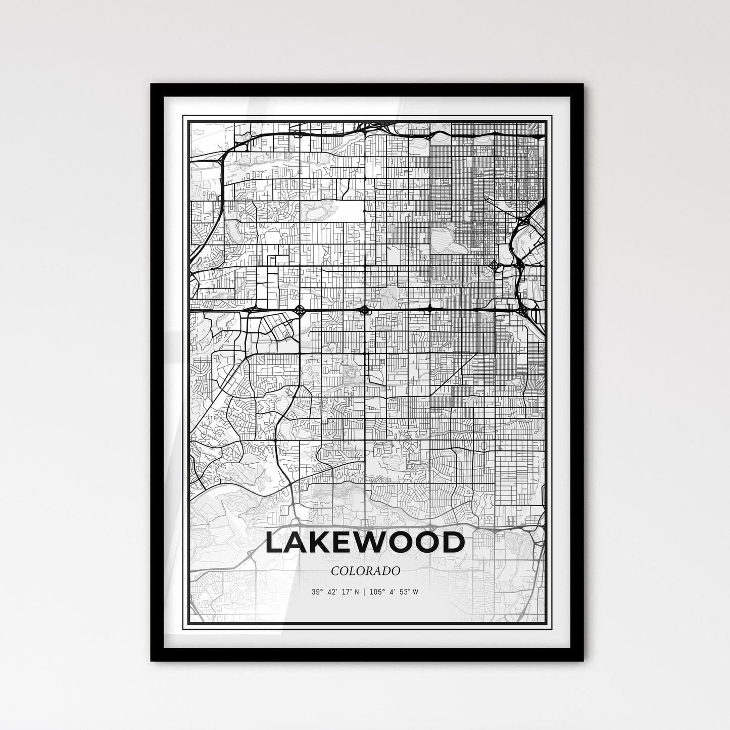 Lakewood Colorado - Scandinavian Style City Map for Modern Home Decor