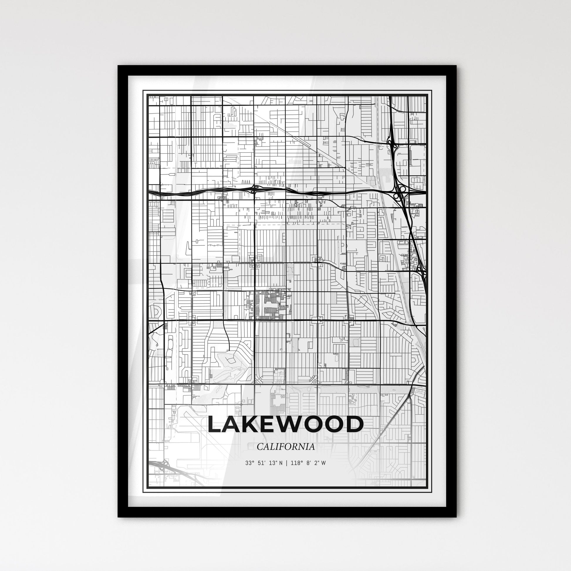 Lakewood California - Scandinavian Style City Map for Modern Home Decor