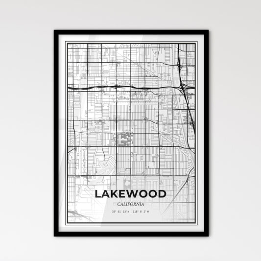 Lakewood California - Scandinavian Style City Map for Modern Home Decor