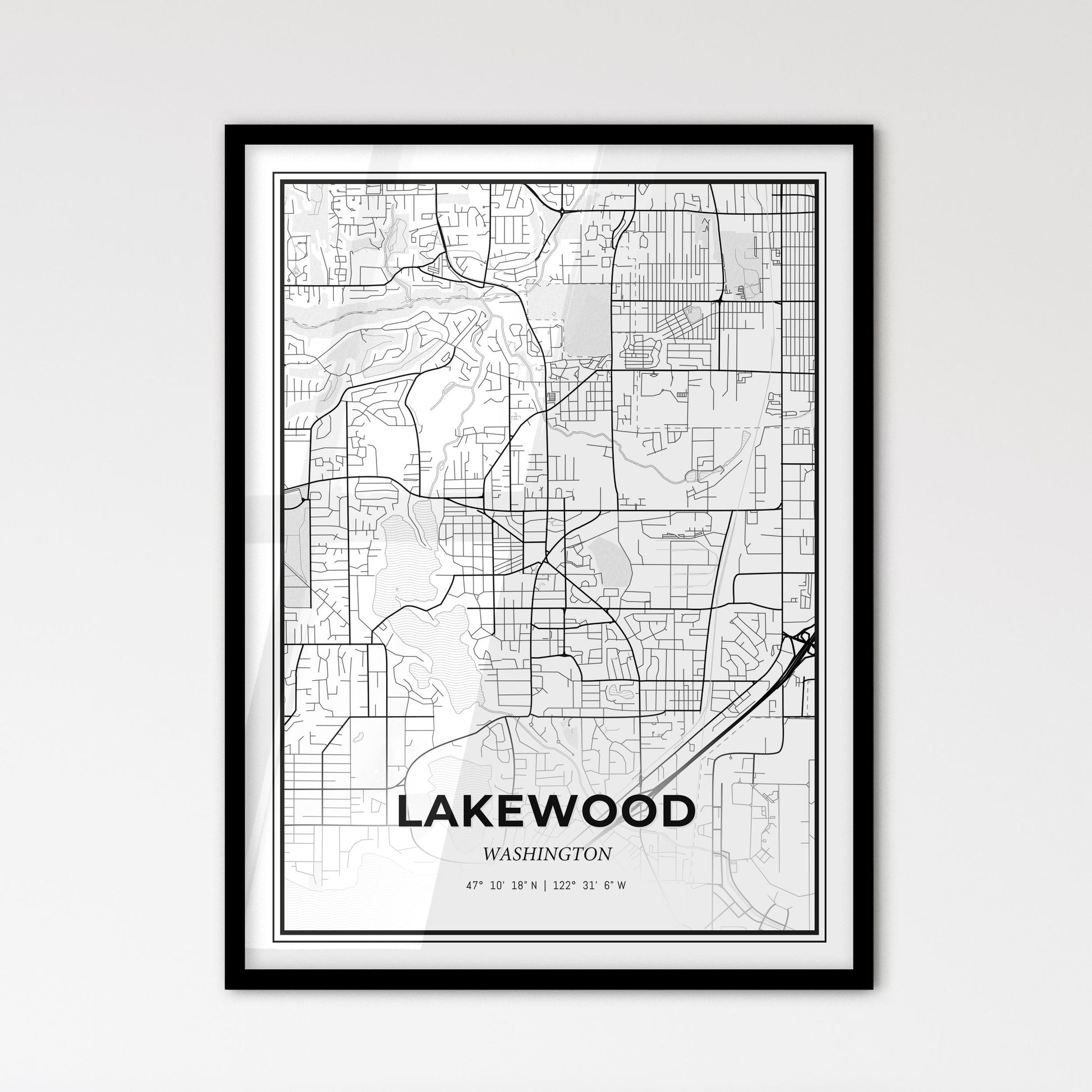 Lakewood Washington - Scandinavian Style City Map for Modern Home Decor