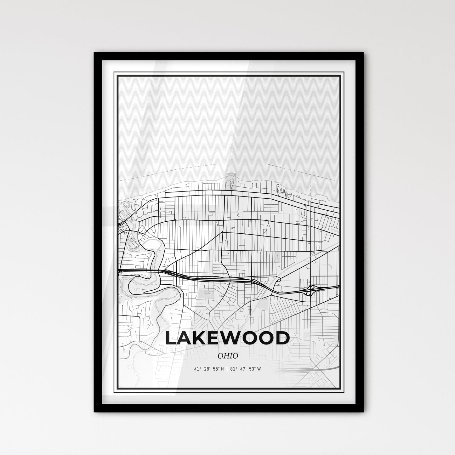 Lakewood Ohio - Scandinavian Style City Map for Modern Home Decor