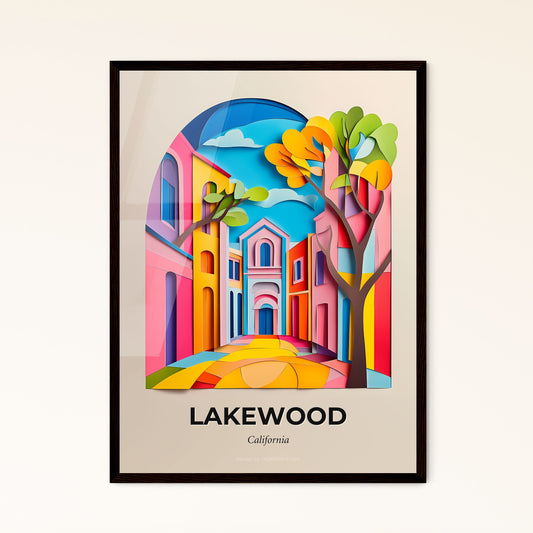 Vivid Lakewood, California - a colorful city scene with a tree and a building