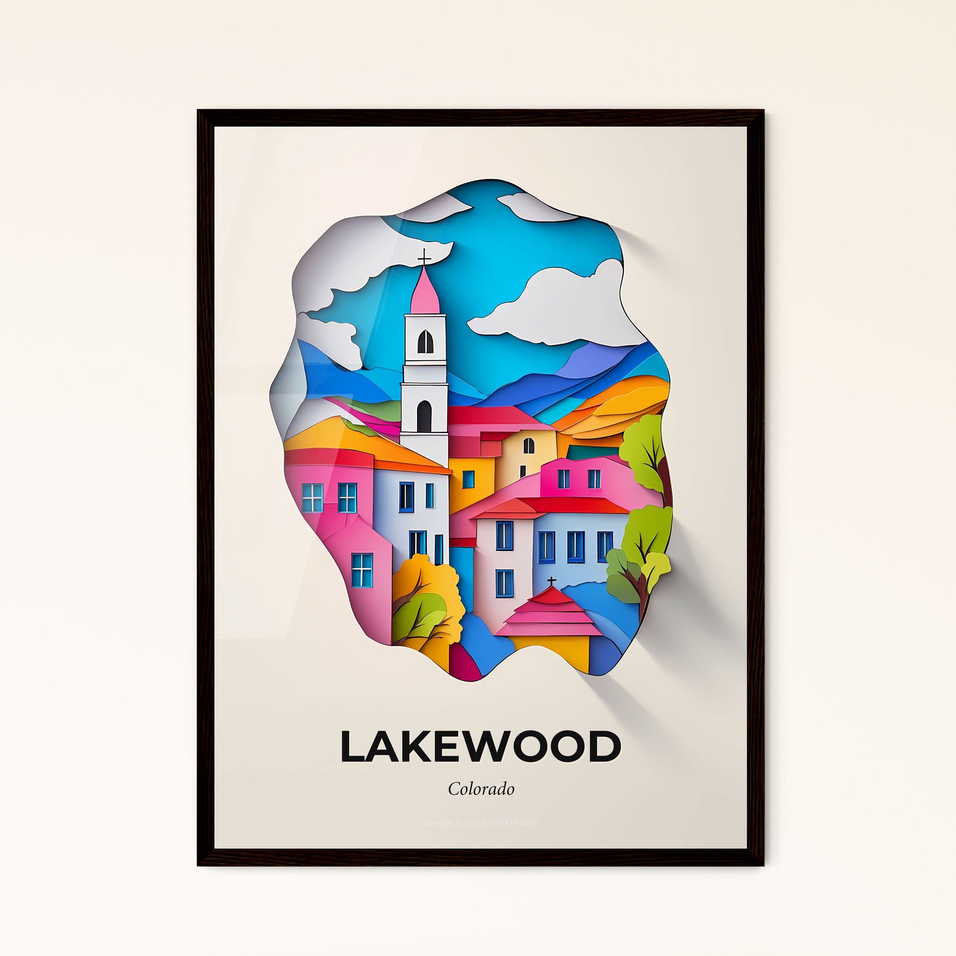 Vivid Lakewood, Colorado - a paper cut of a city with a clock tower