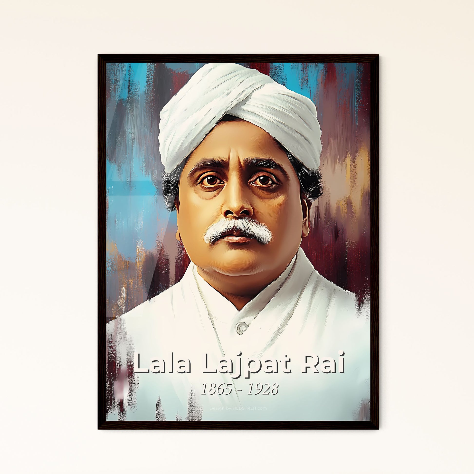 Portrait of Lala Lajpat Rai, 1865 - 1928. Impressionistic painting of a man with a white turban and a mustache.