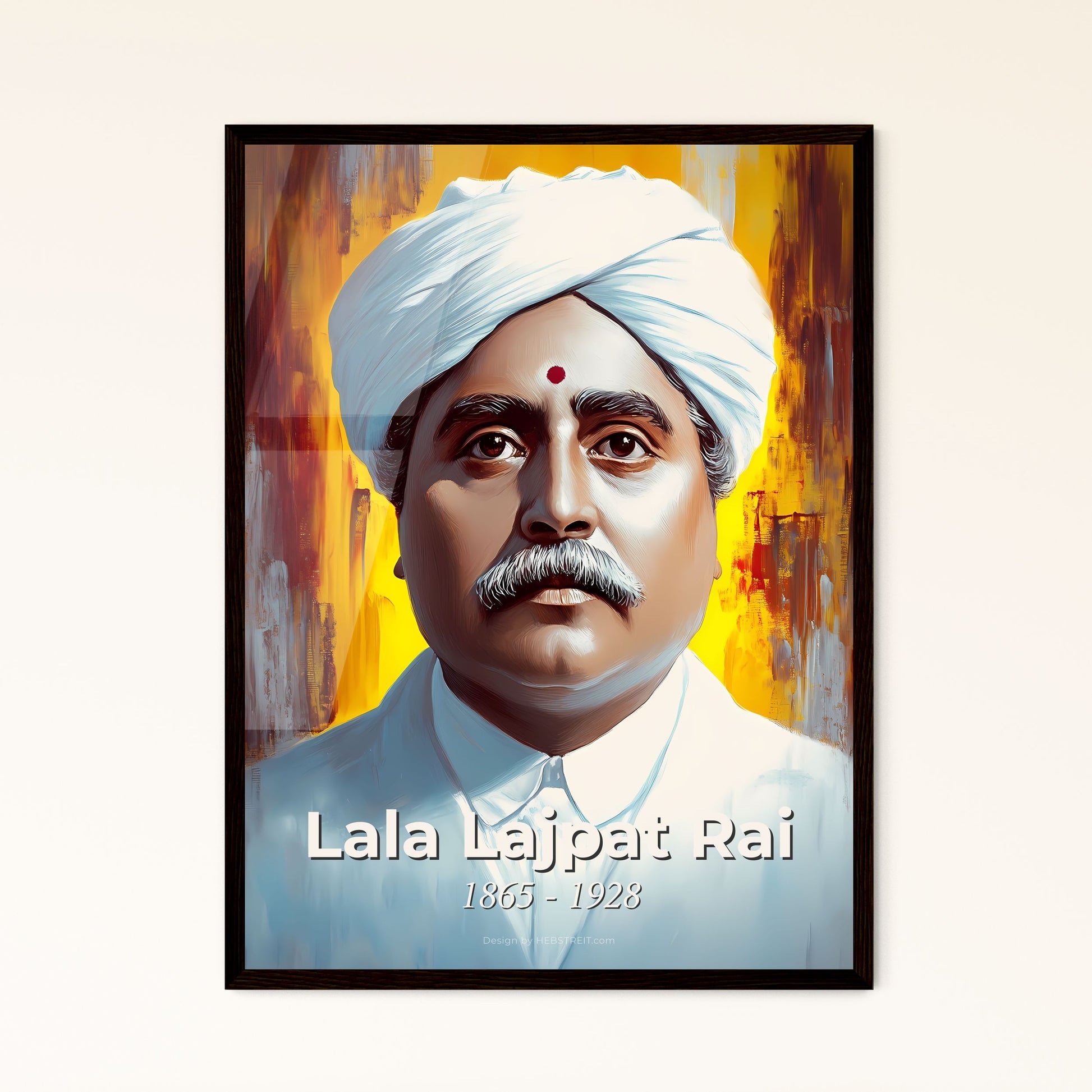 Portrait of Lala Lajpat Rai, 1865 - 1928. Impressionistic painting of a man with a white turban and a mustache.