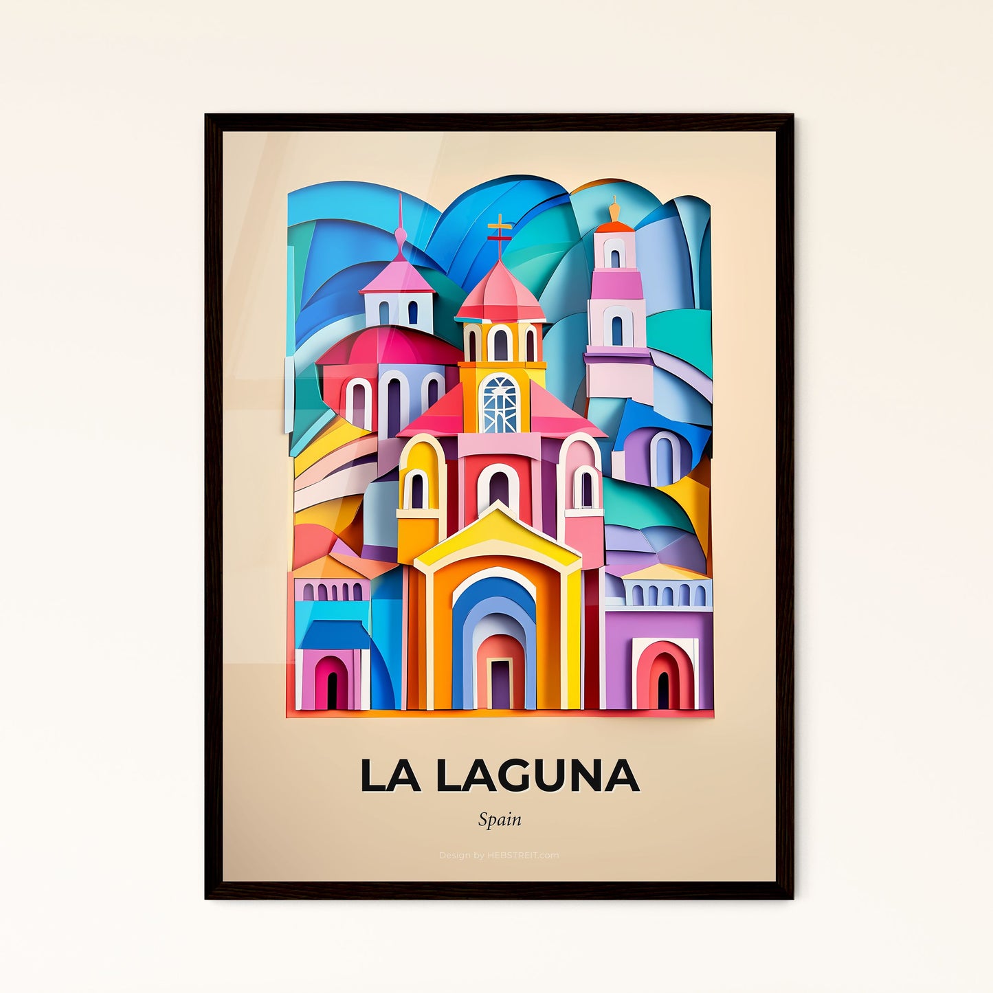 Vivid La Laguna, Spain - a colorful picture of a church with a clock tower