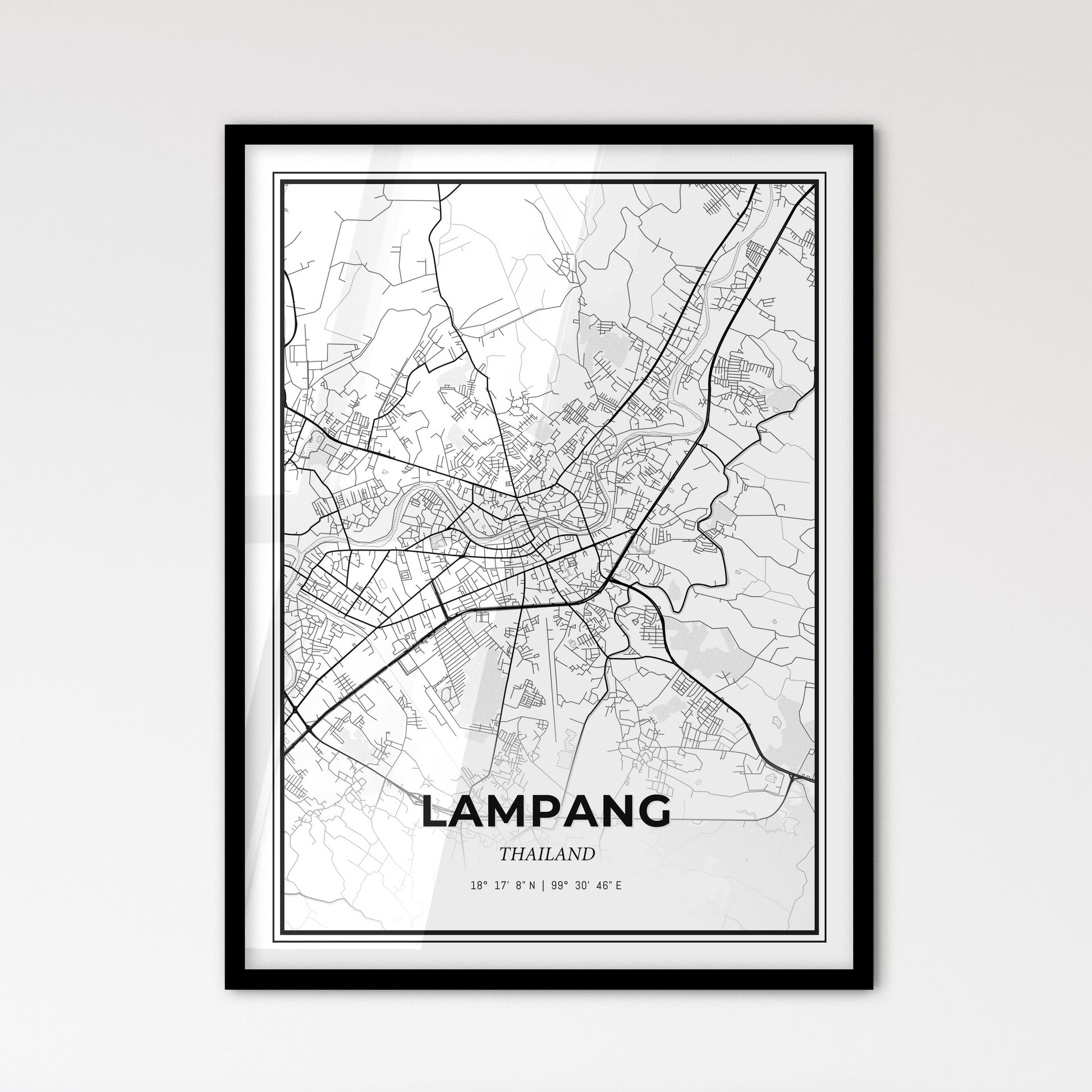 Lampang Thailand - Scandinavian Style City Map for Modern Home Decor