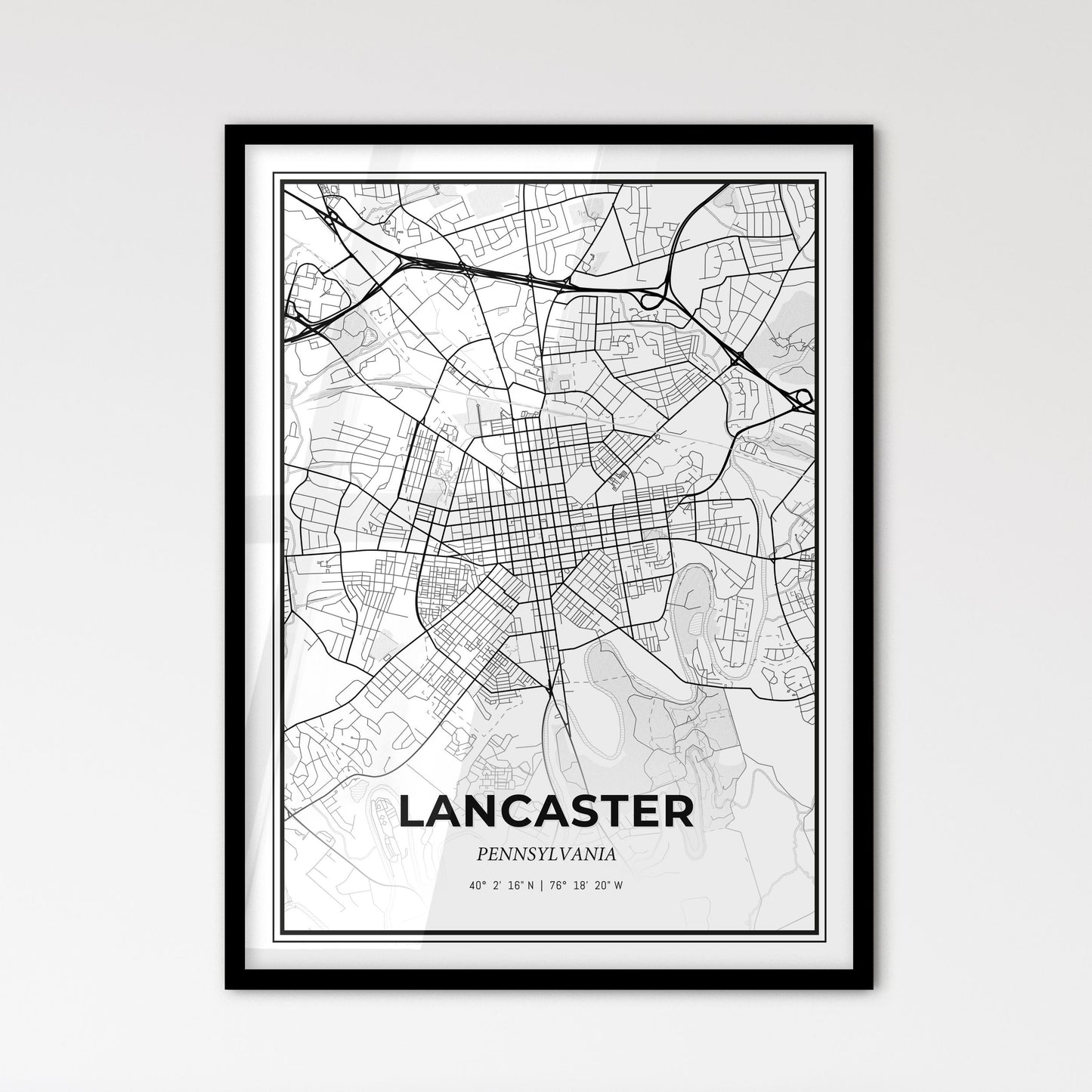 Lancaster Pennsylvania - Scandinavian Style City Map for Modern Home Decor