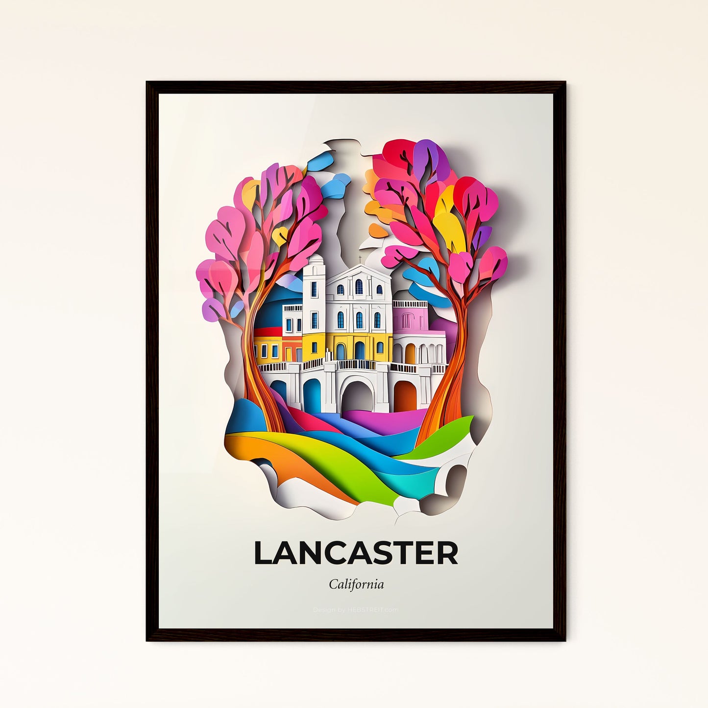 Vivid Lancaster, California - a paper cut of a city with trees