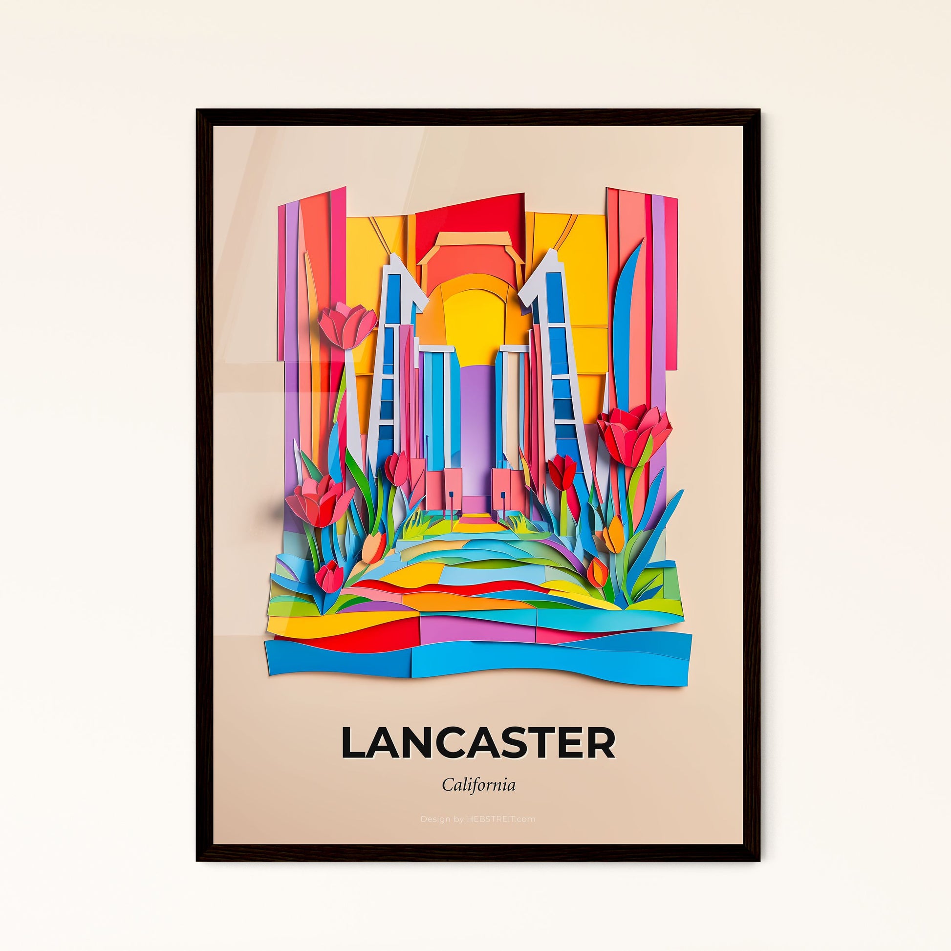 Vivid Lancaster, California - a colorful paper cut of a house and flowers