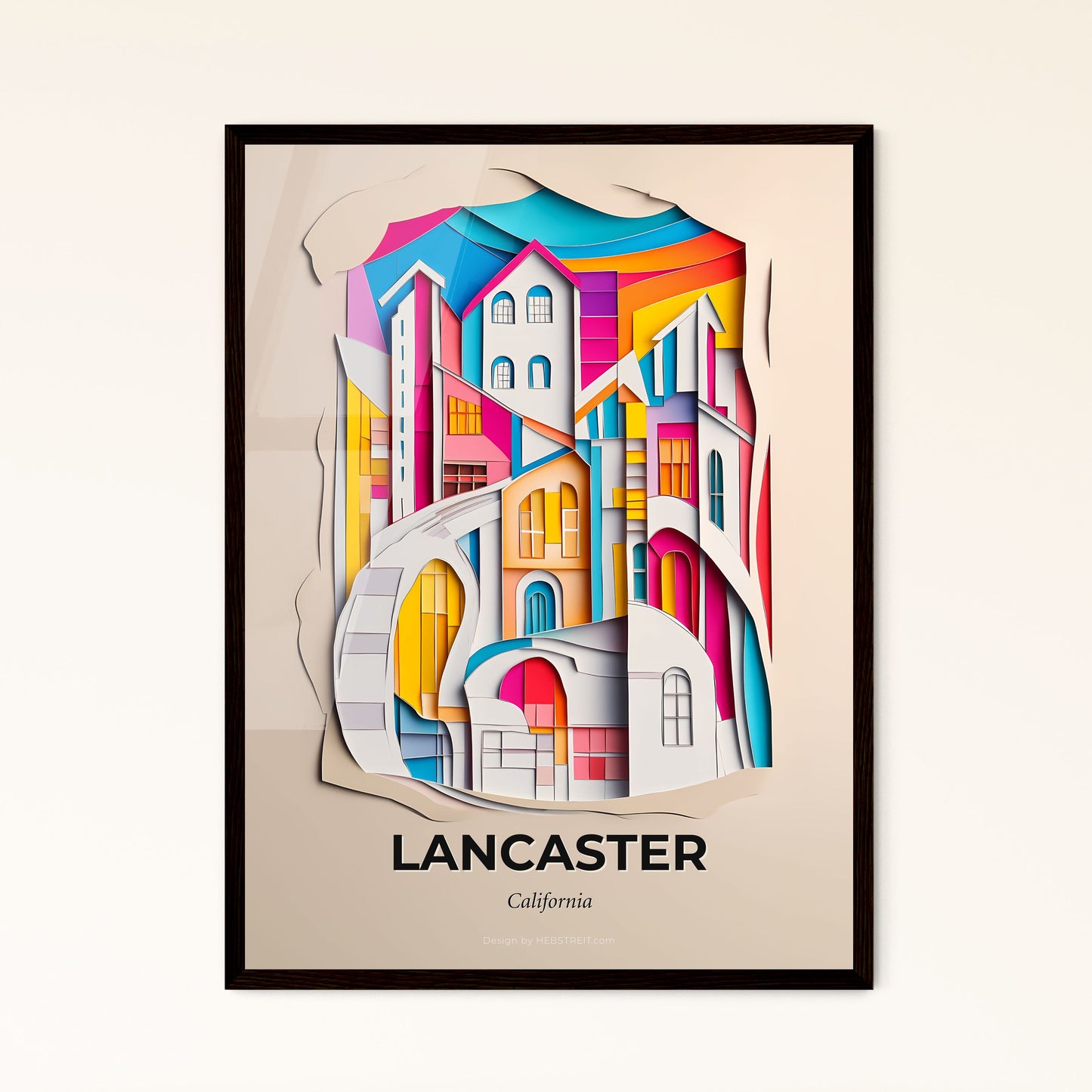 Vivid Lancaster, California - a paper cut of a city with a bridge