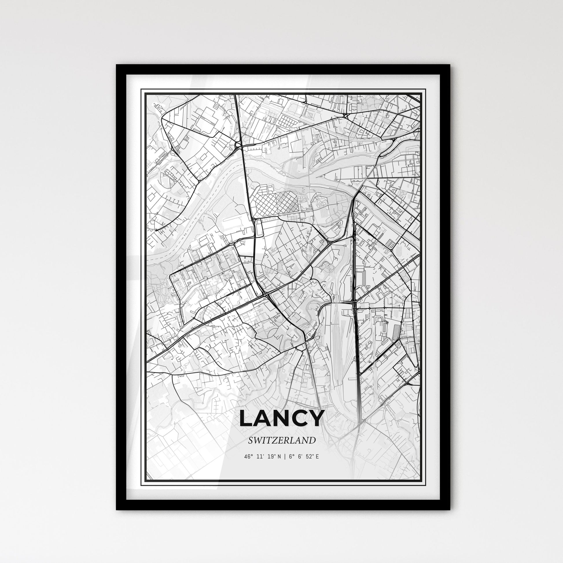 Lancy Switzerland - Scandinavian Style City Map for Modern Home Decor