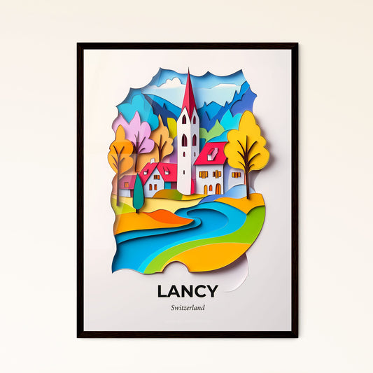 Vivid Lancy, Switzerland - a paper cut of a church and a river