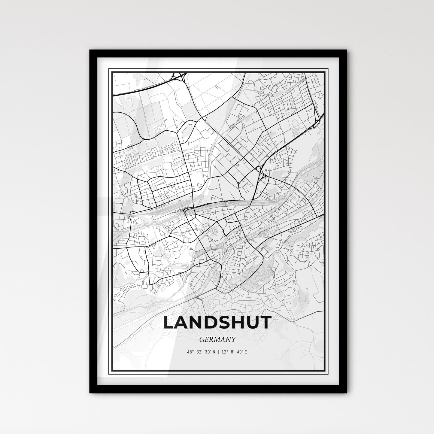 Landshut Germany - Scandinavian Style City Map for Modern Home Decor