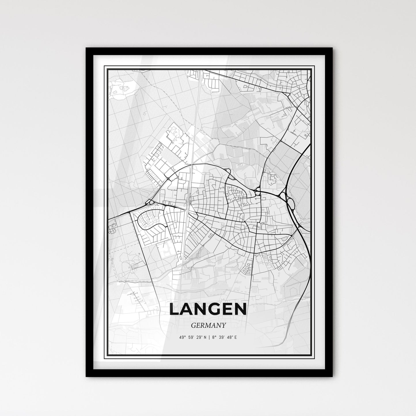 Langen Germany - Scandinavian Style City Map for Modern Home Decor