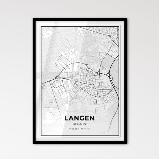 Langen Germany - Scandinavian Style City Map for Modern Home Decor