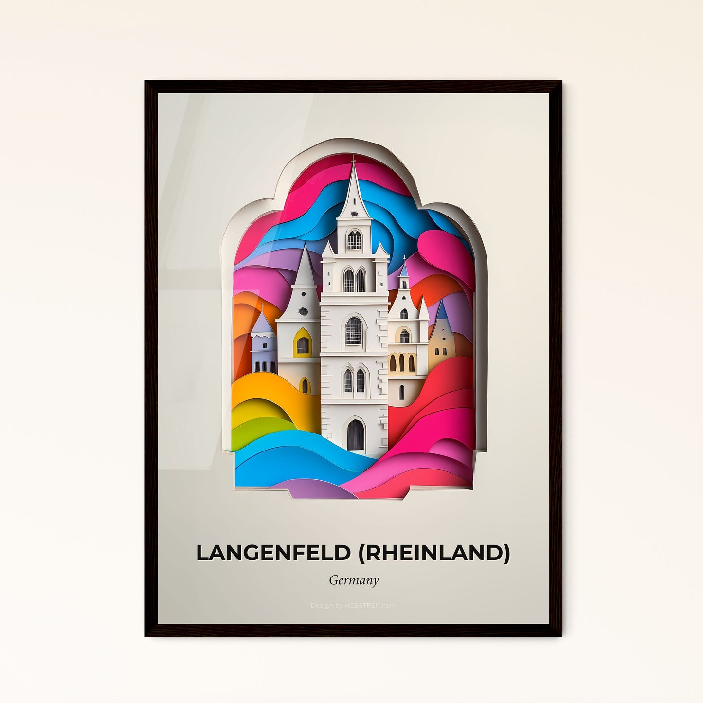 Vivid Langenfeld (Rheinland), Germany - a paper cut of a castle with a rainbow sky