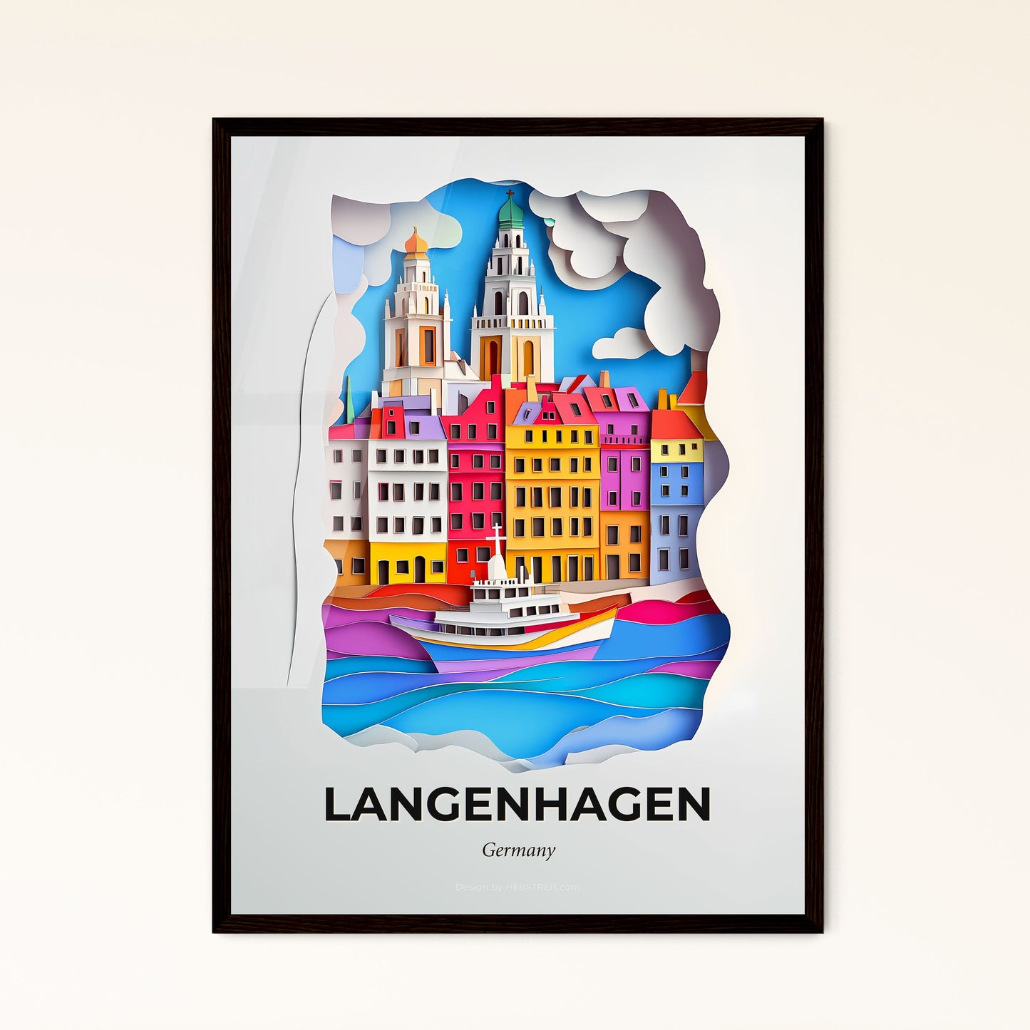 Vivid Langenhagen, Germany - a paper cut of a city with a boat in the water