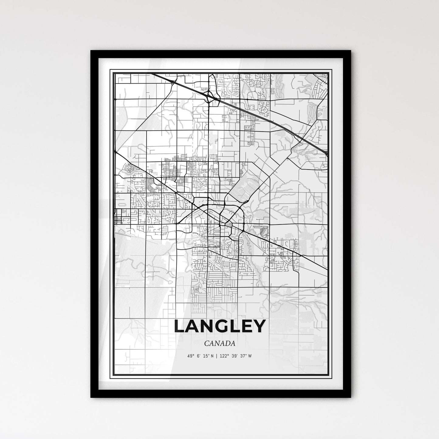 Langley Canada - Scandinavian Style City Map for Modern Home Decor