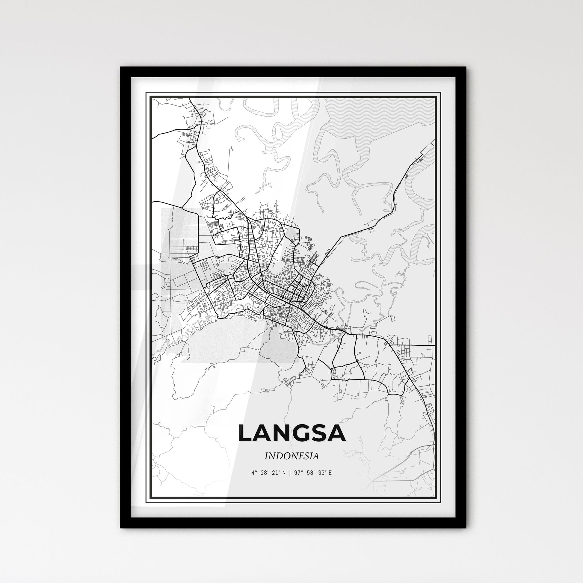 Langsa Indonesia - Scandinavian Style City Map for Modern Home Decor