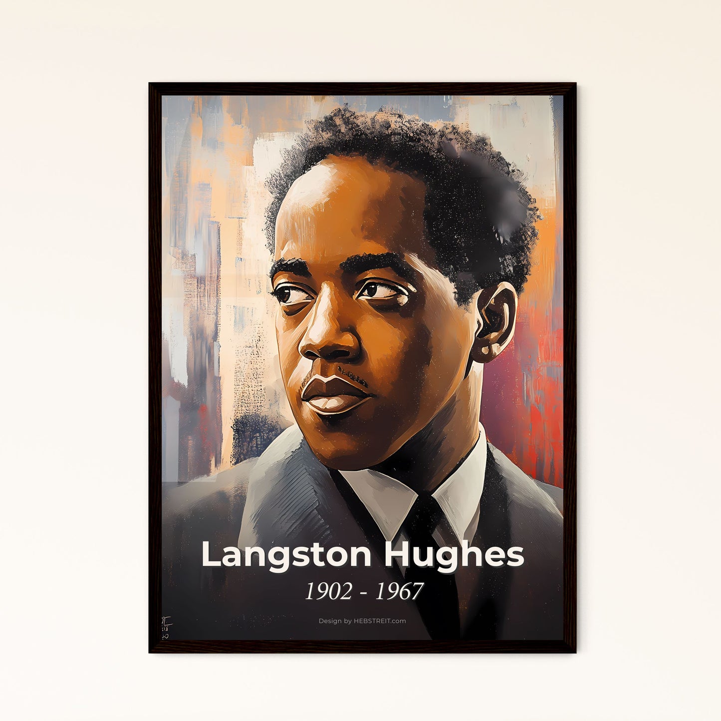 Portrait of Langston Hughes, 1902 - 1967. Impressionistic painting of a man in a suit and tie.