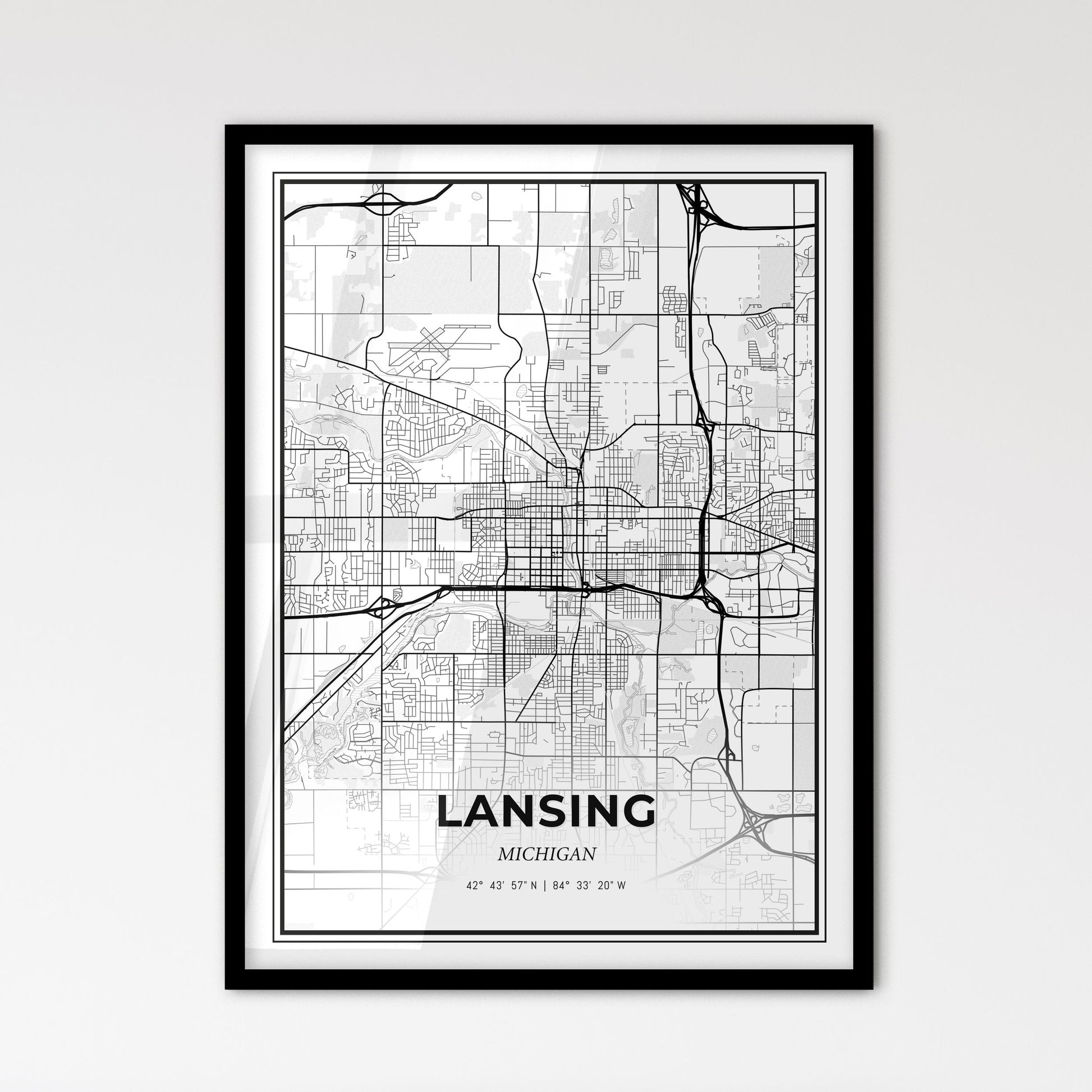 Lansing Michigan - Scandinavian Style City Map for Modern Home Decor