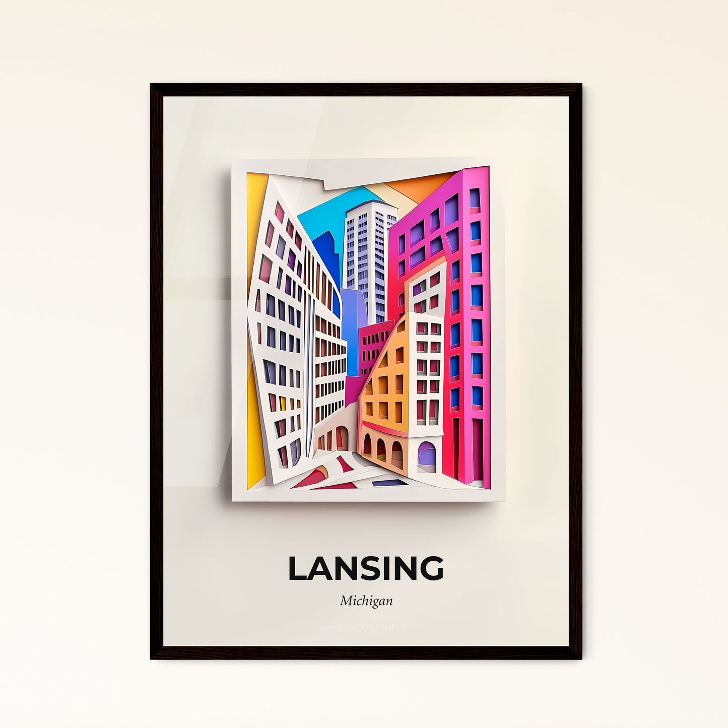 Vivid Lansing, Michigan - a city with buildings and a clock