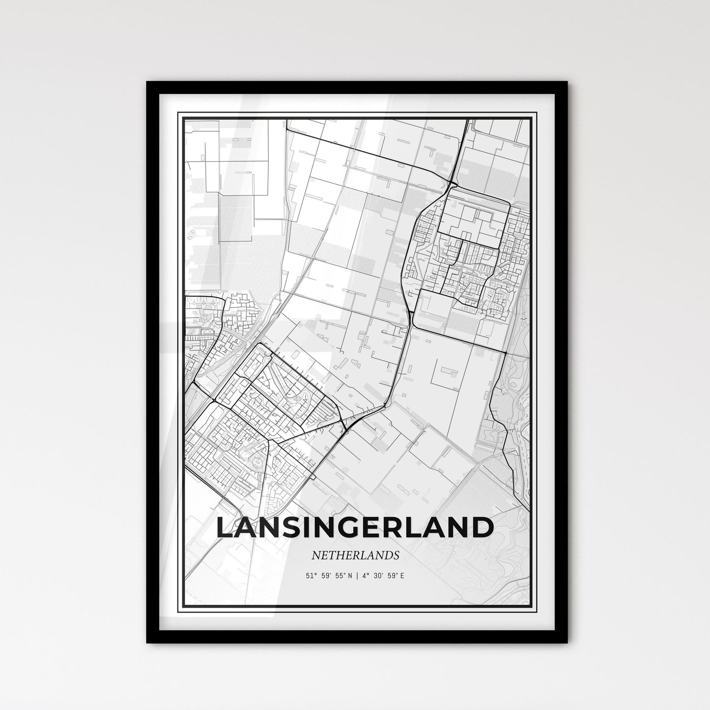  Lansingerland Netherlands - Scandinavian Style City Map for Modern Home Decor