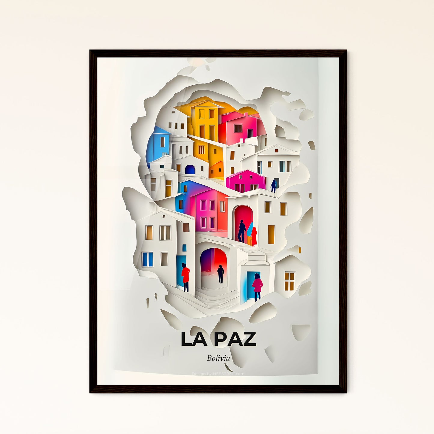 Vivid La Paz, Bolivia - a paper cut of a city with people walking through it