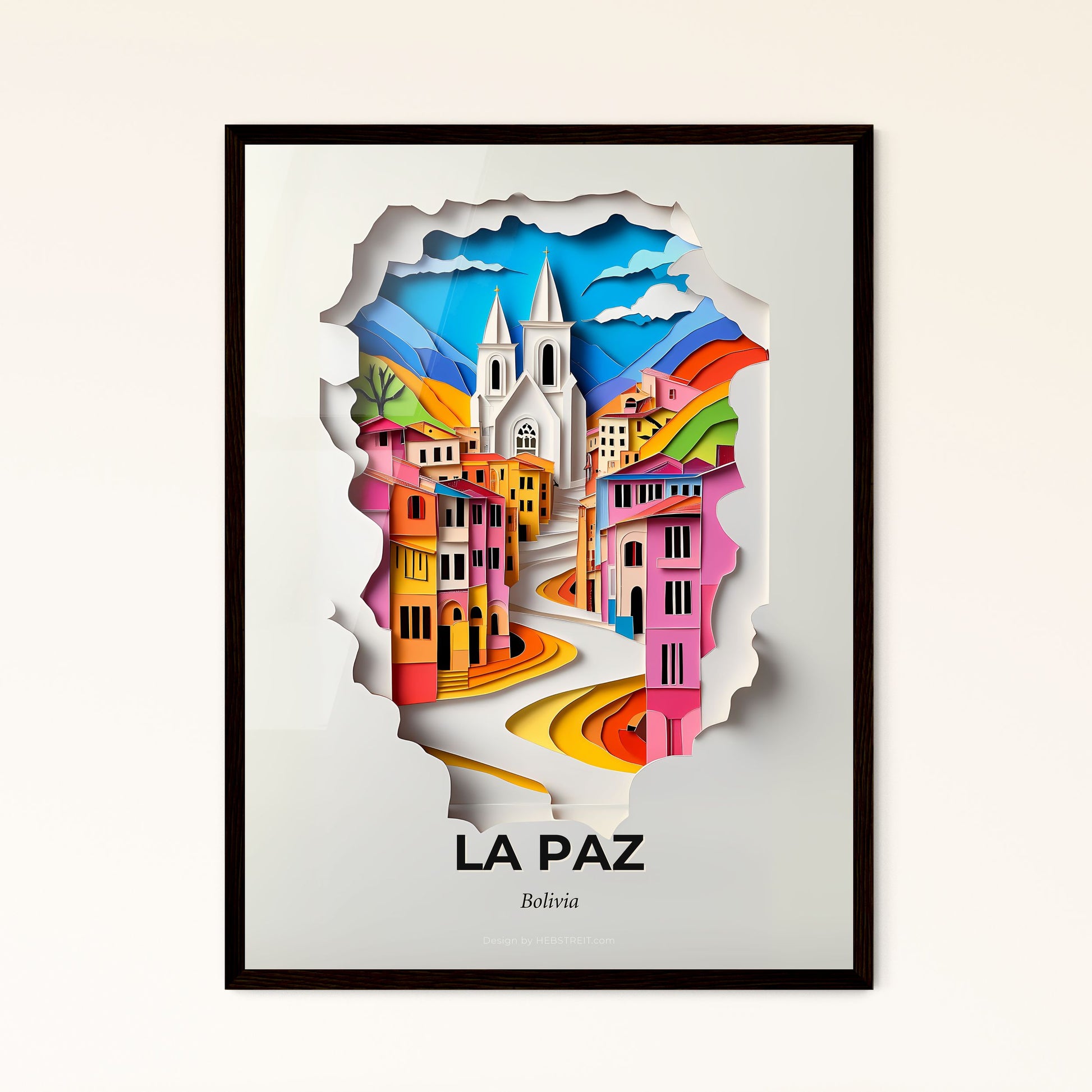 Vivid La Paz, Bolivia - a paper cut of a city with a church