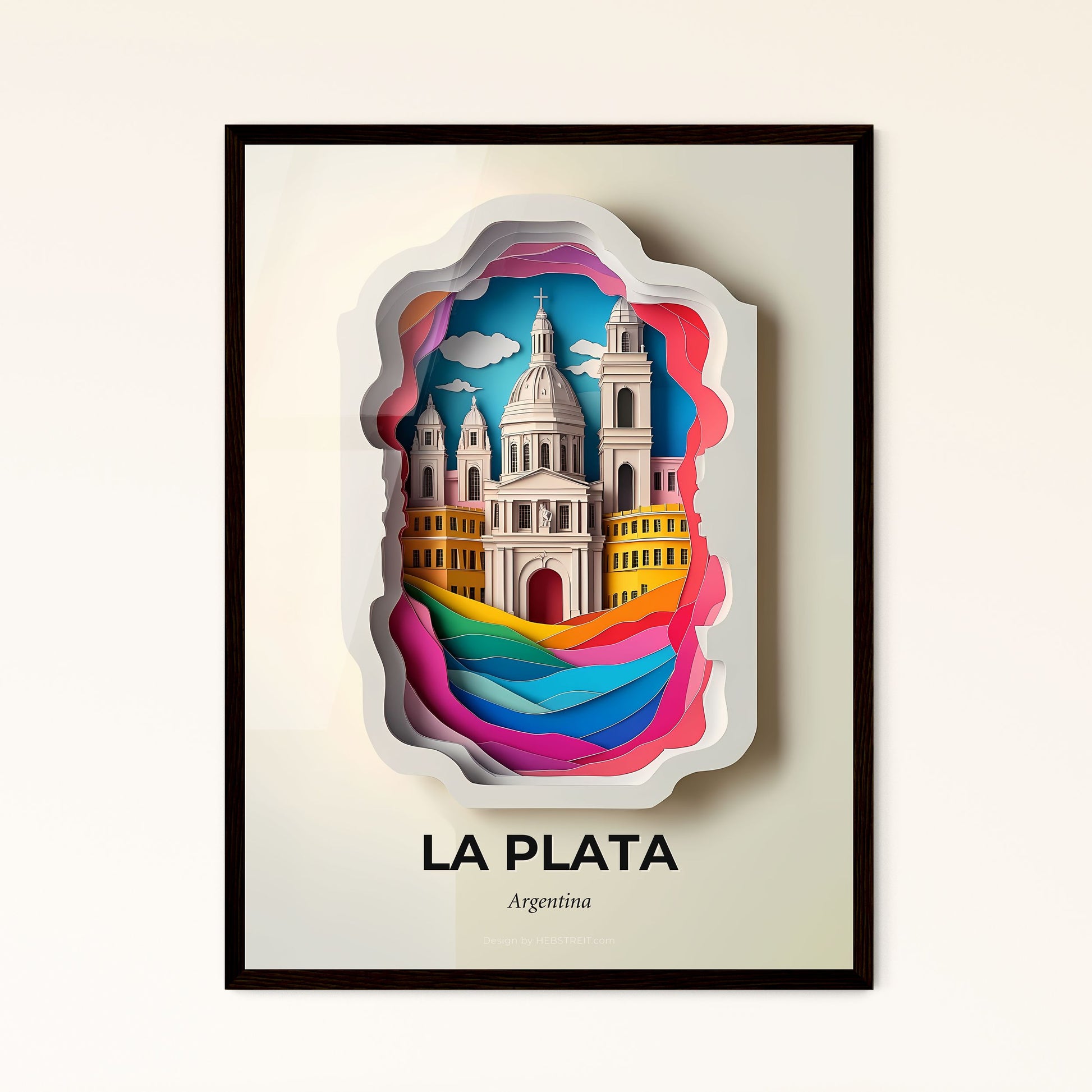 Vivid La Plata, Argentina - a paper cut of a church with a rainbow ribbon