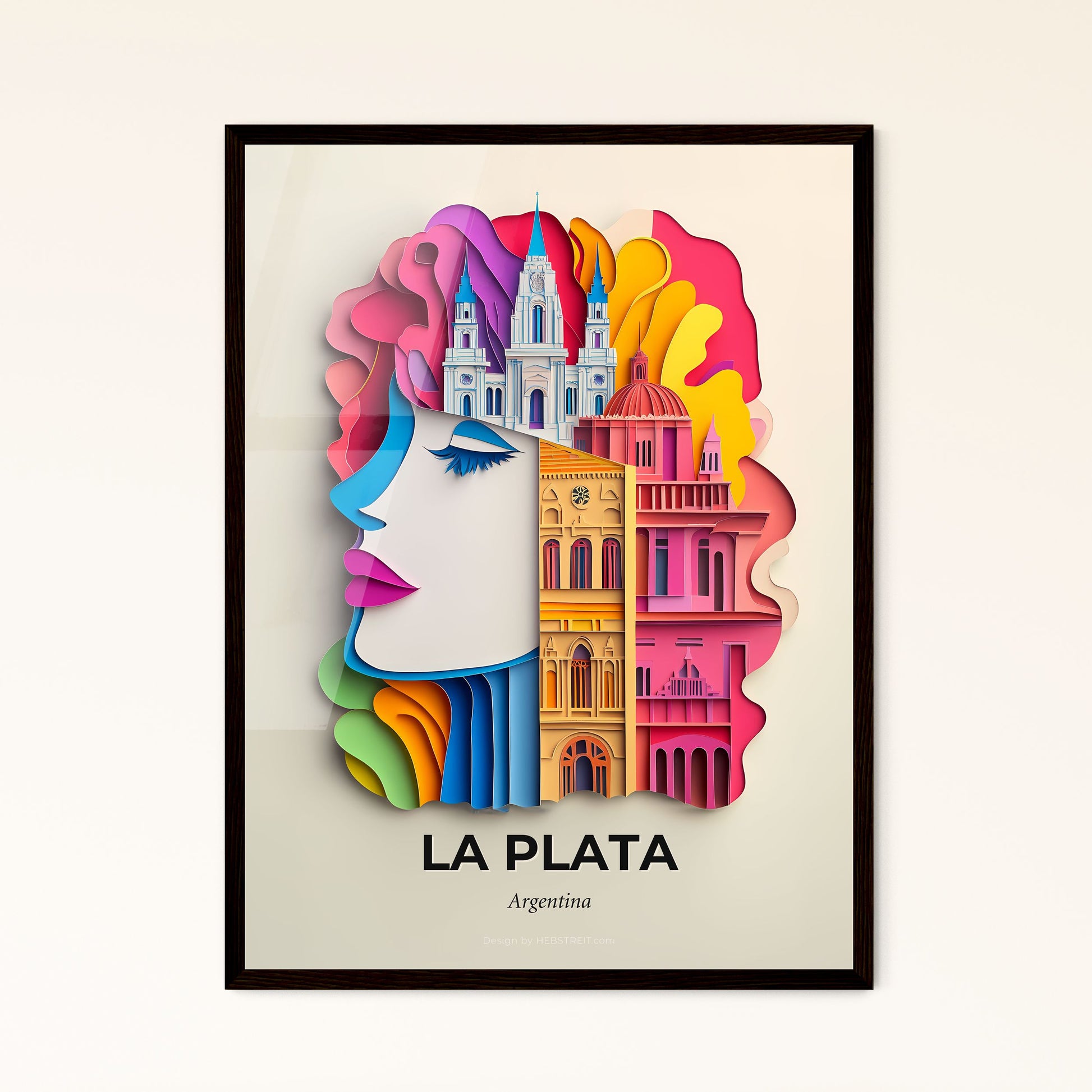 Vivid La Plata, Argentina - a woman's face with a castle in the background