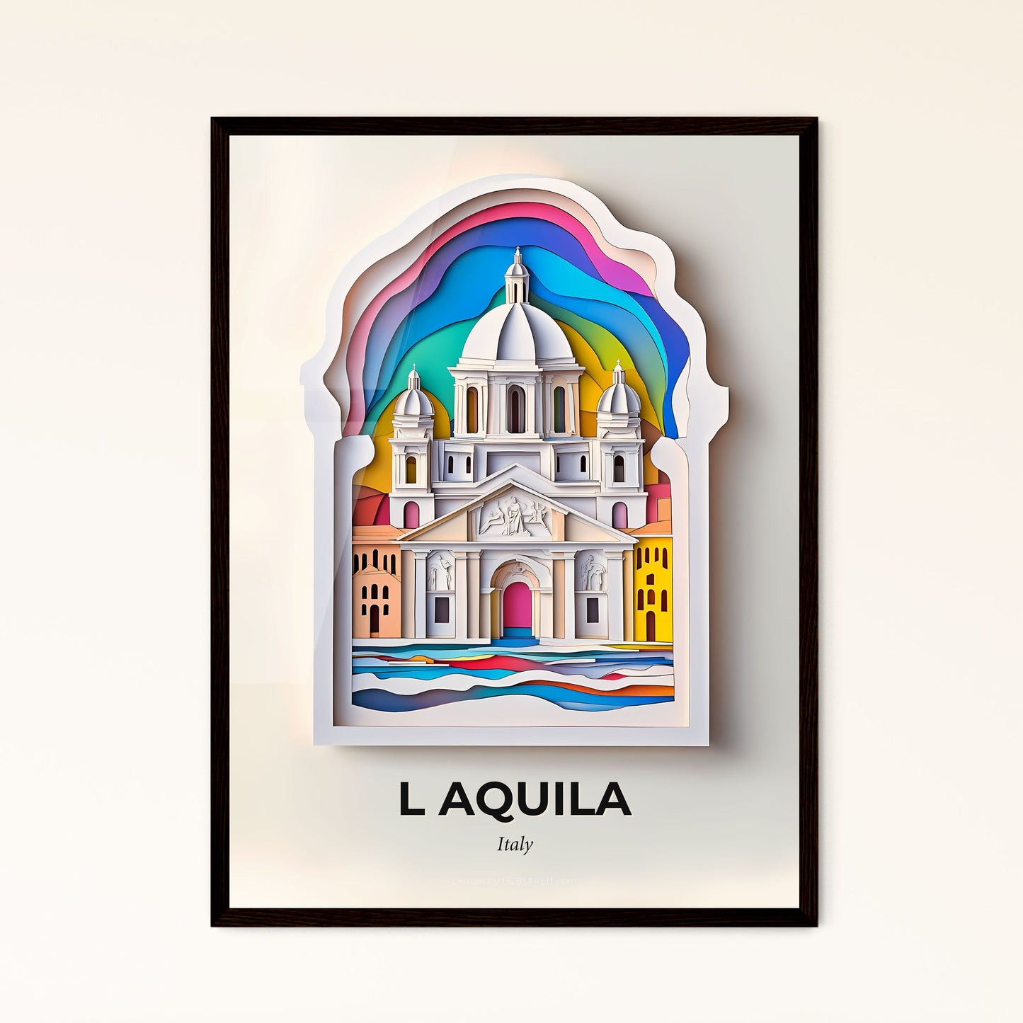 Vivid L Aquila, Italy - a paper cut of a church with a rainbow in the background