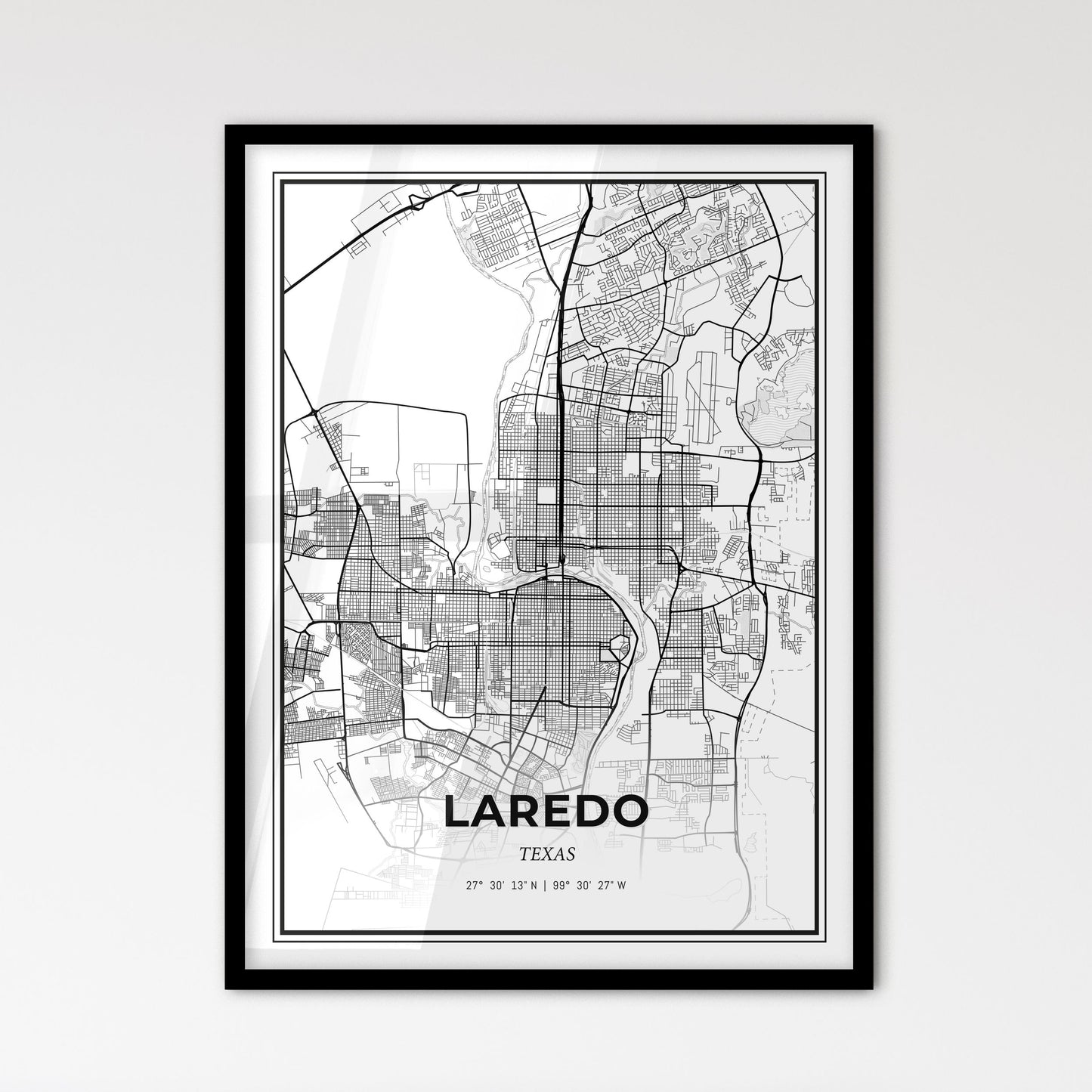 Laredo Texas - Scandinavian Style City Map for Modern Home Decor