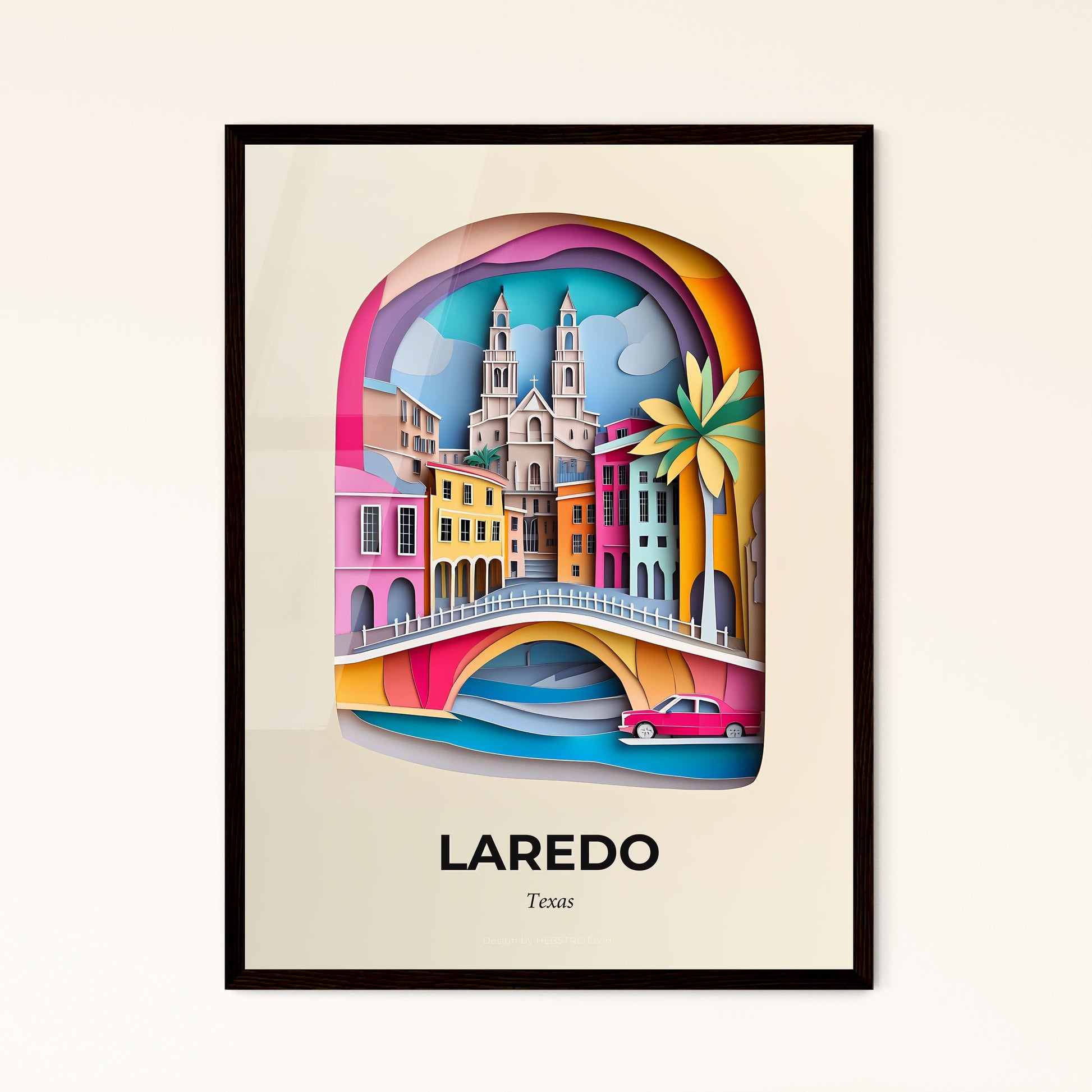 Vivid Laredo, Texas - a paper cut of a city with a bridge