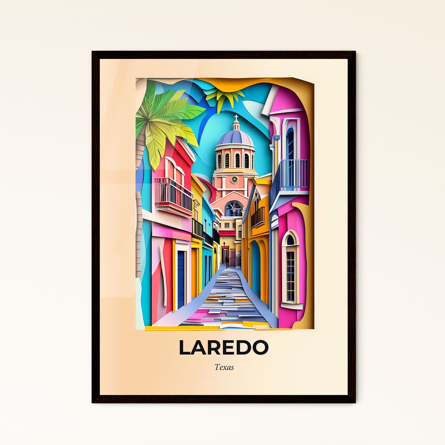 Vivid Laredo, Texas - a colorful city street with a clock tower