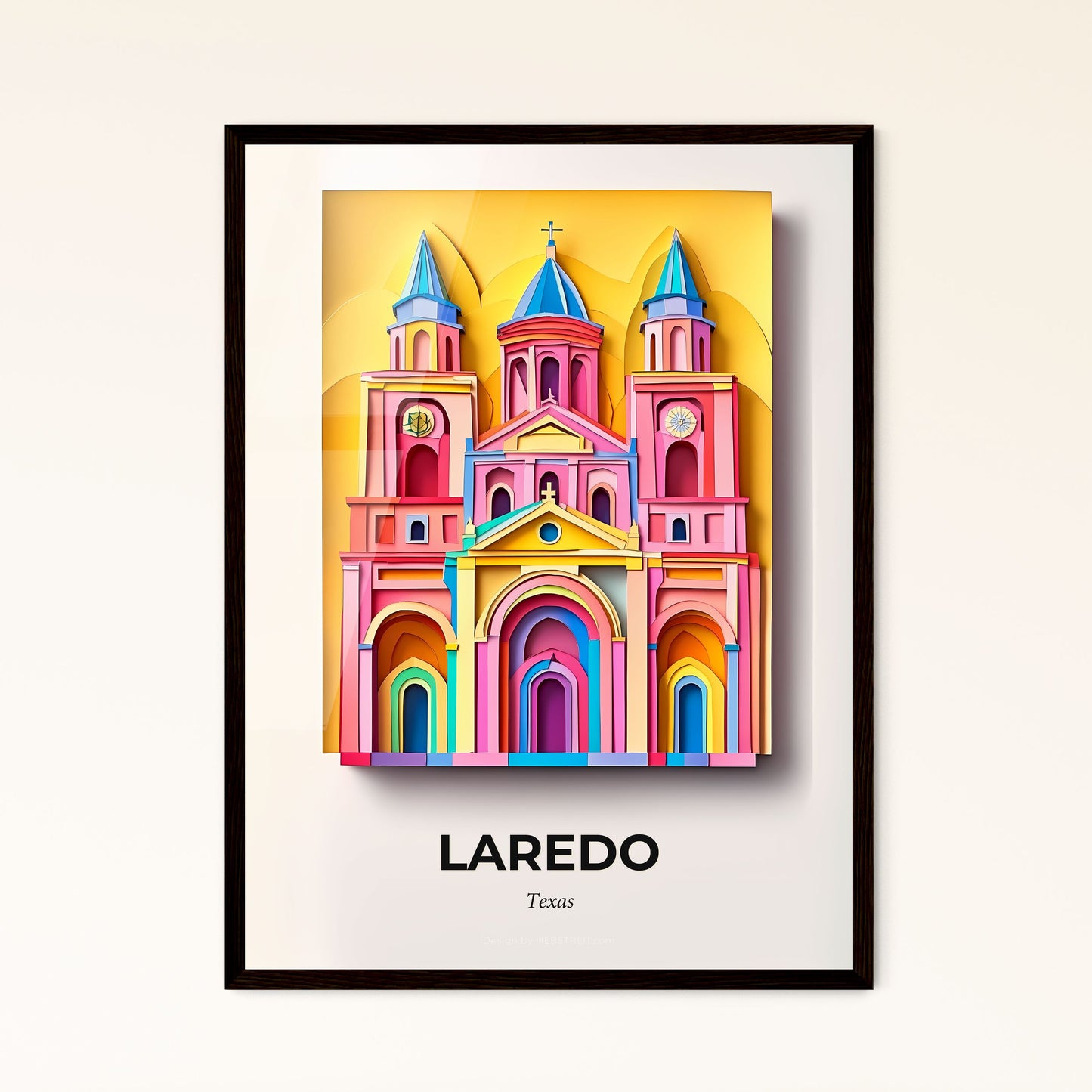 Vivid Laredo, Texas - a colorful church with a clock on the front