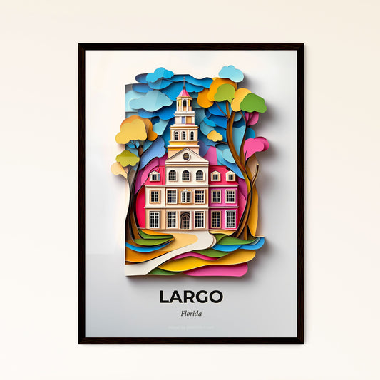 Vivid Largo, Florida - a paper cut of a church with a clock tower