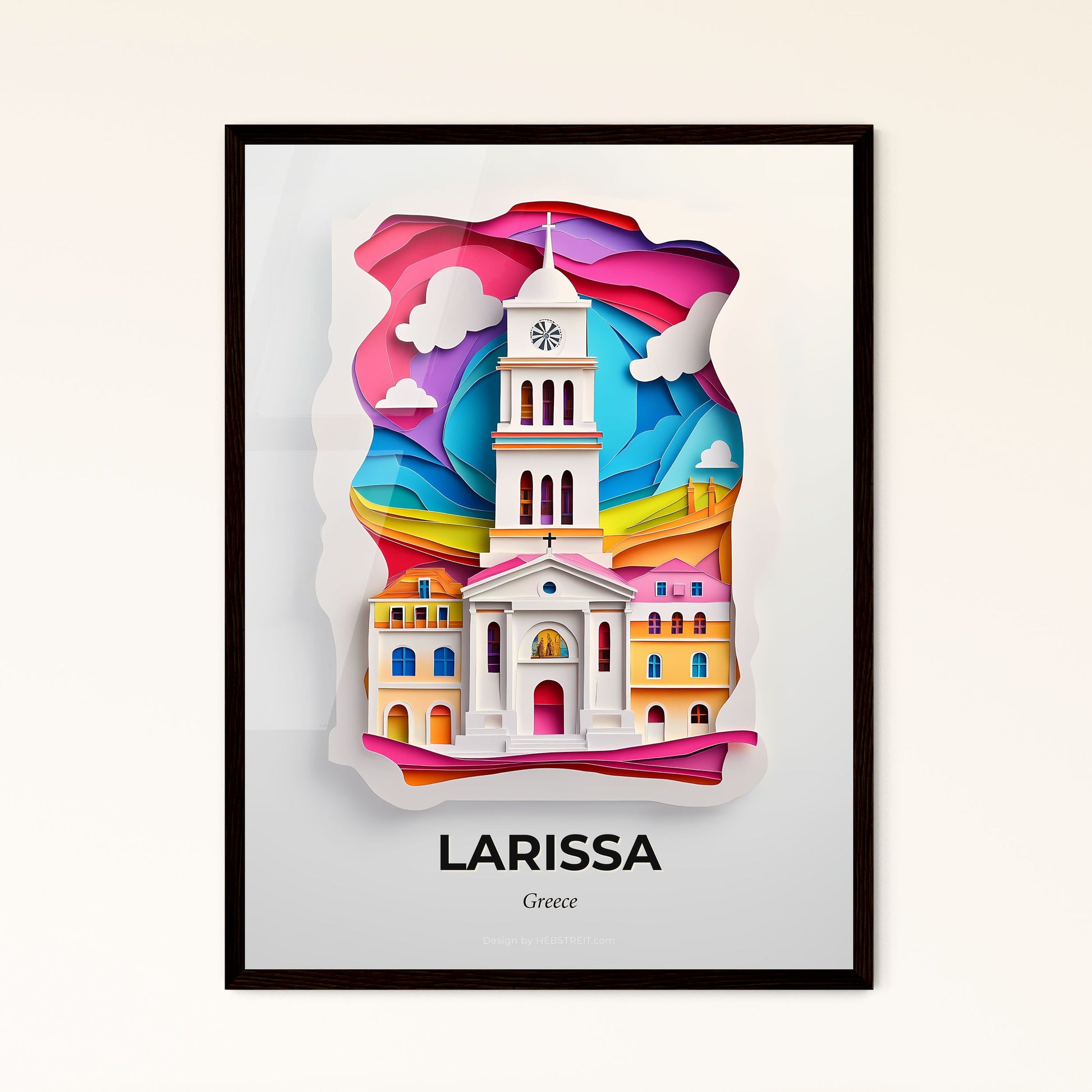 Vivid Larissa, Greece - a paper cut of a church with a clock tower