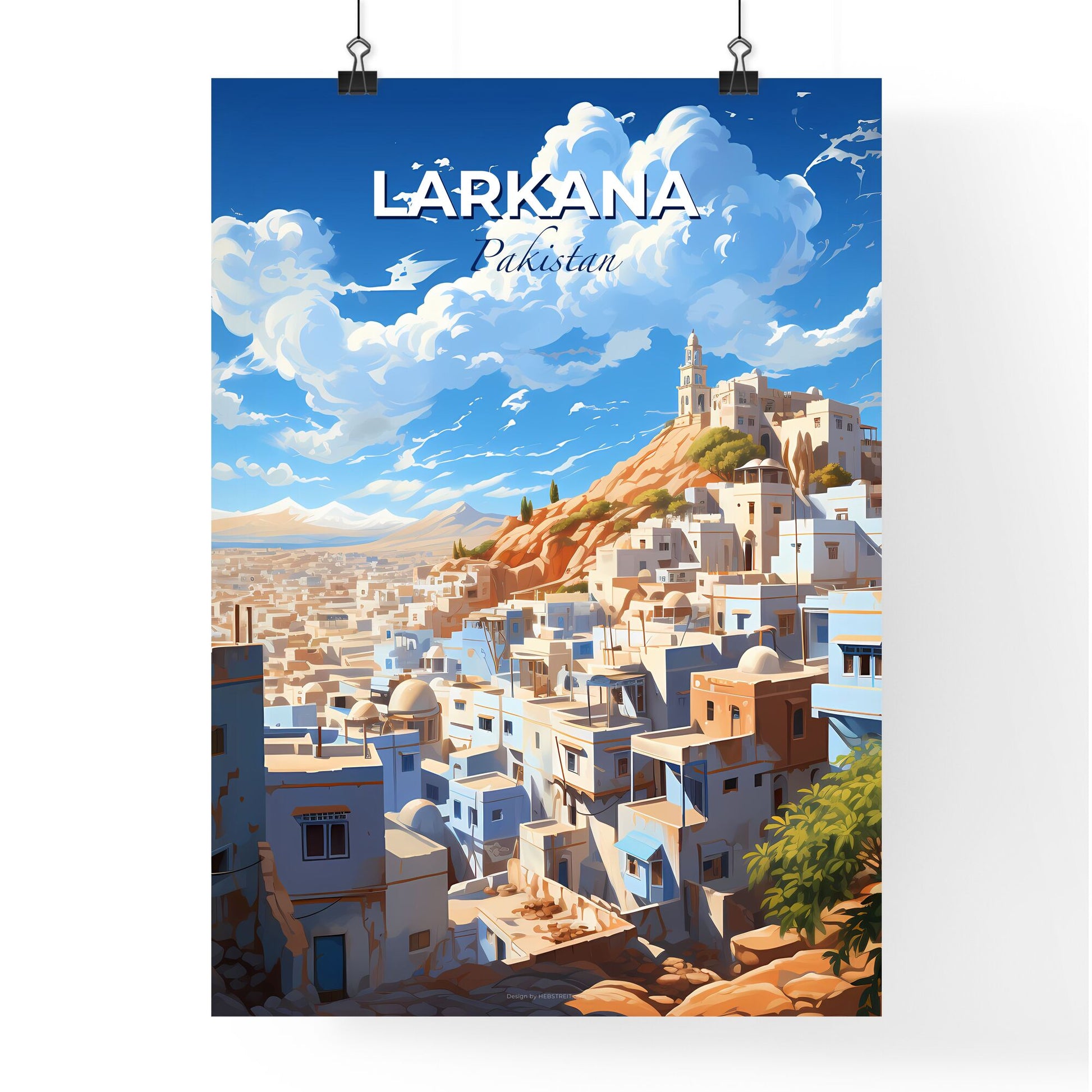 Larkana Cityscape Skyline Painting Urban Landscape Mountains Background Pakistan Default Title