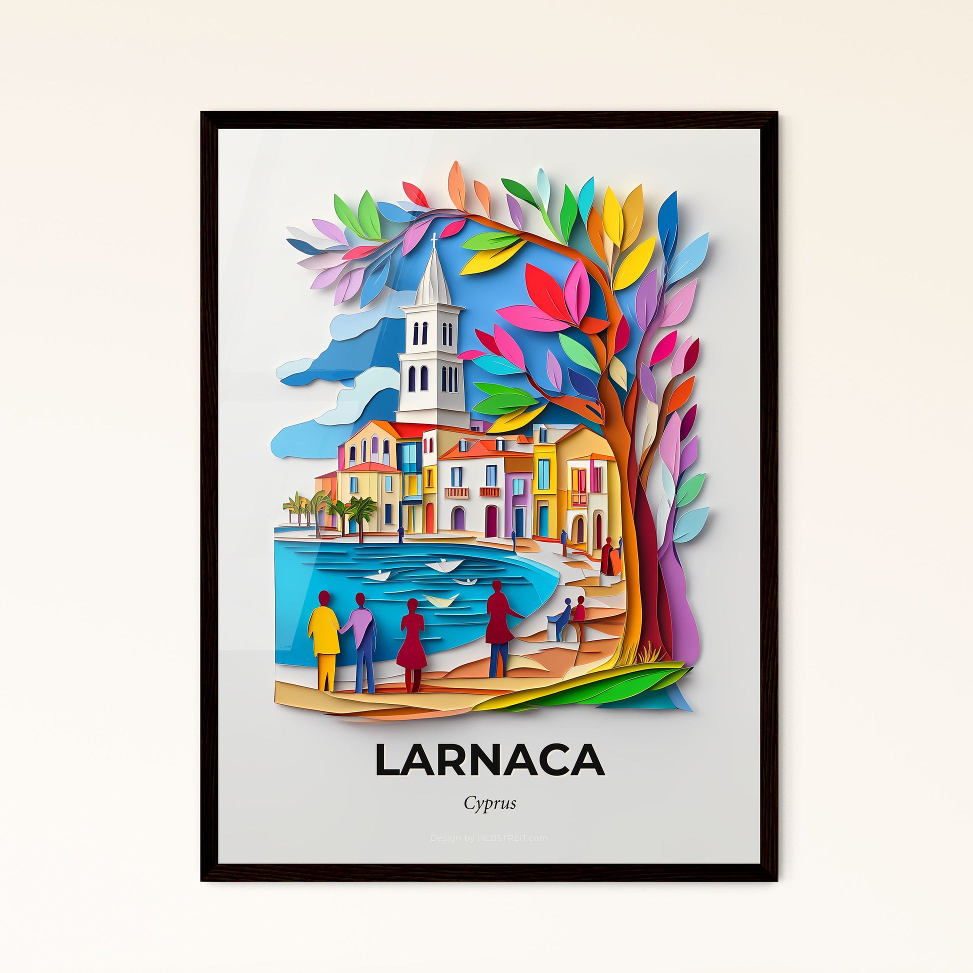 Vivid Larnaca, Cyprus - a paper cut of a city with people walking by