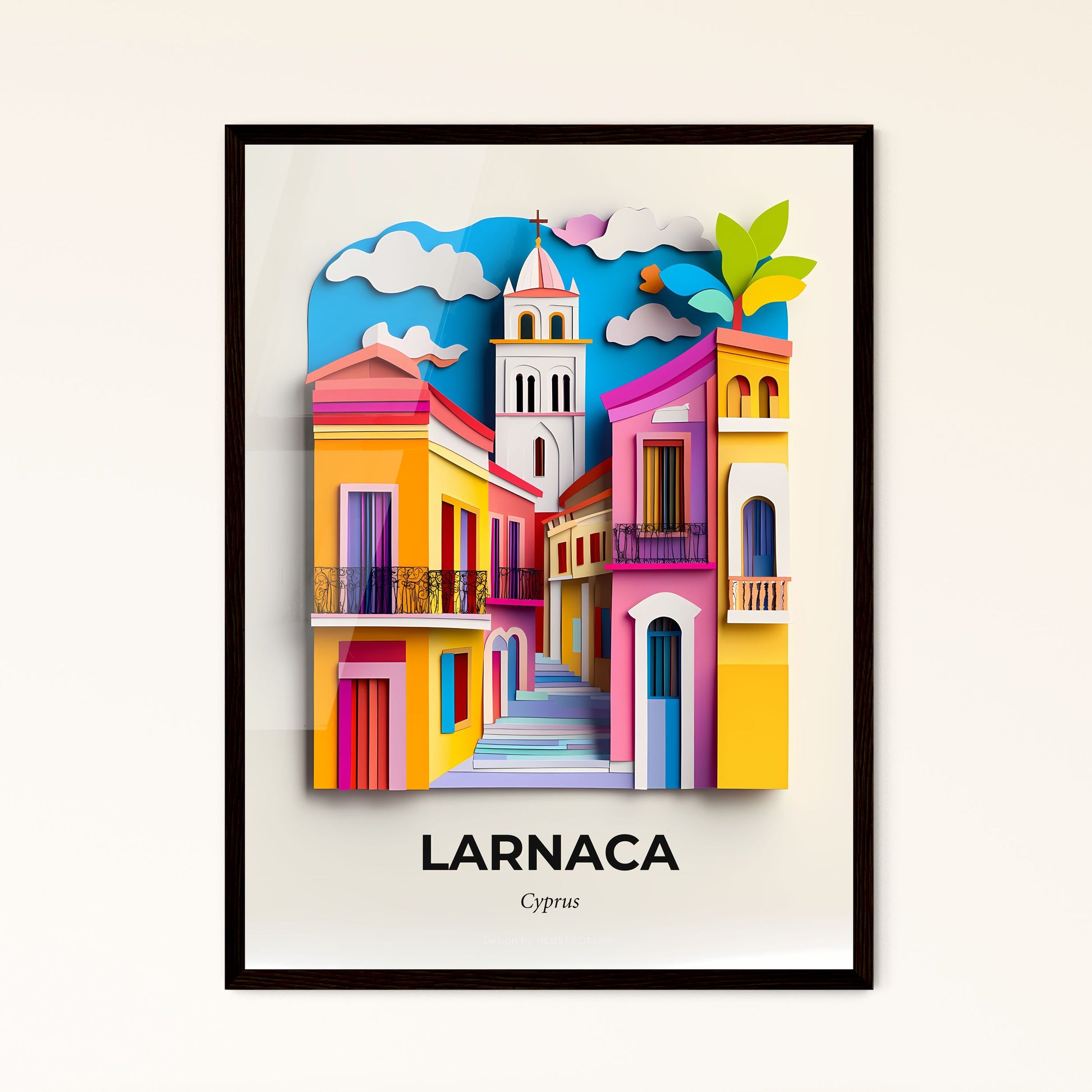 Vivid Larnaca, Cyprus - a colorful city with a clock tower and a palm tree