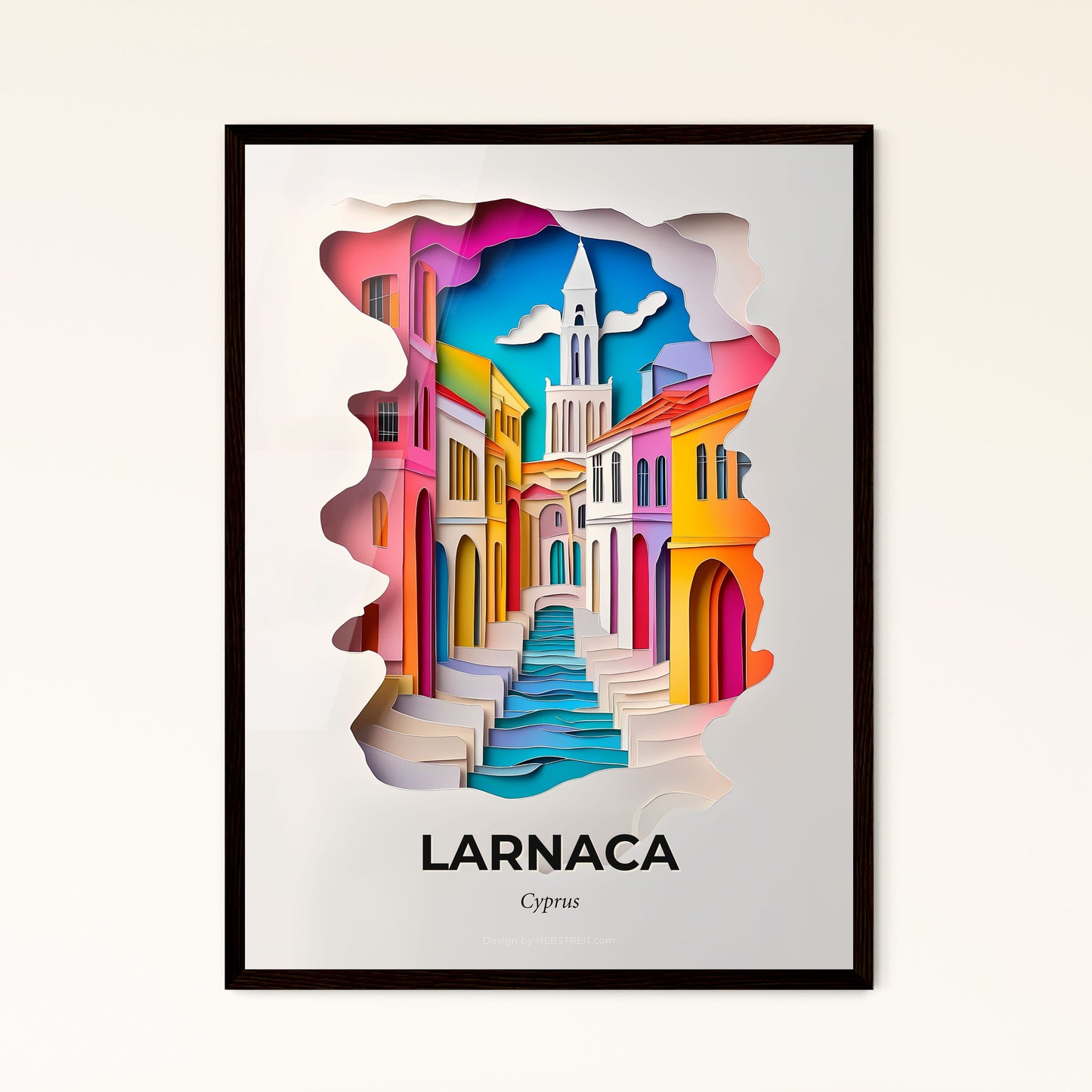 Vivid Larnaca, Cyprus - a paper cut of a city with a clock tower