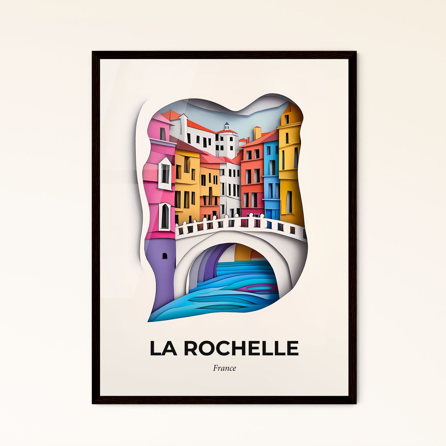 Vivid La Rochelle, France - a paper cut of a city with a bridge