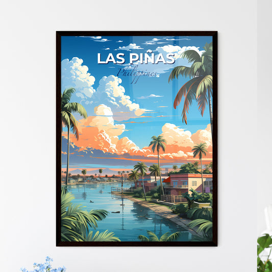 Vibrant Painting: Las Piñas Skyline with Waterway, Palm Trees, and Houses Default Title