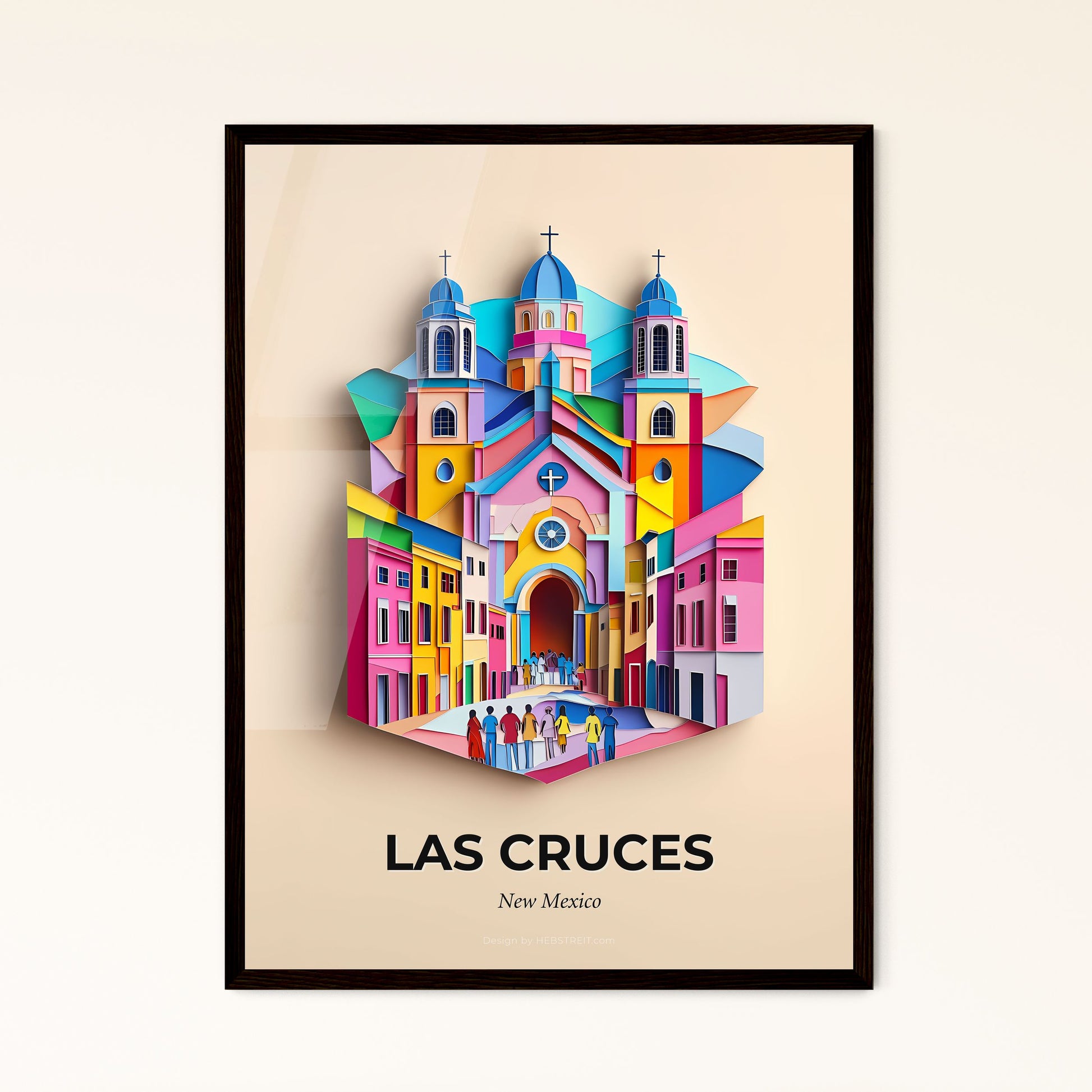 Vivid Las Cruces, New Mexico - a colorful city with a church and people