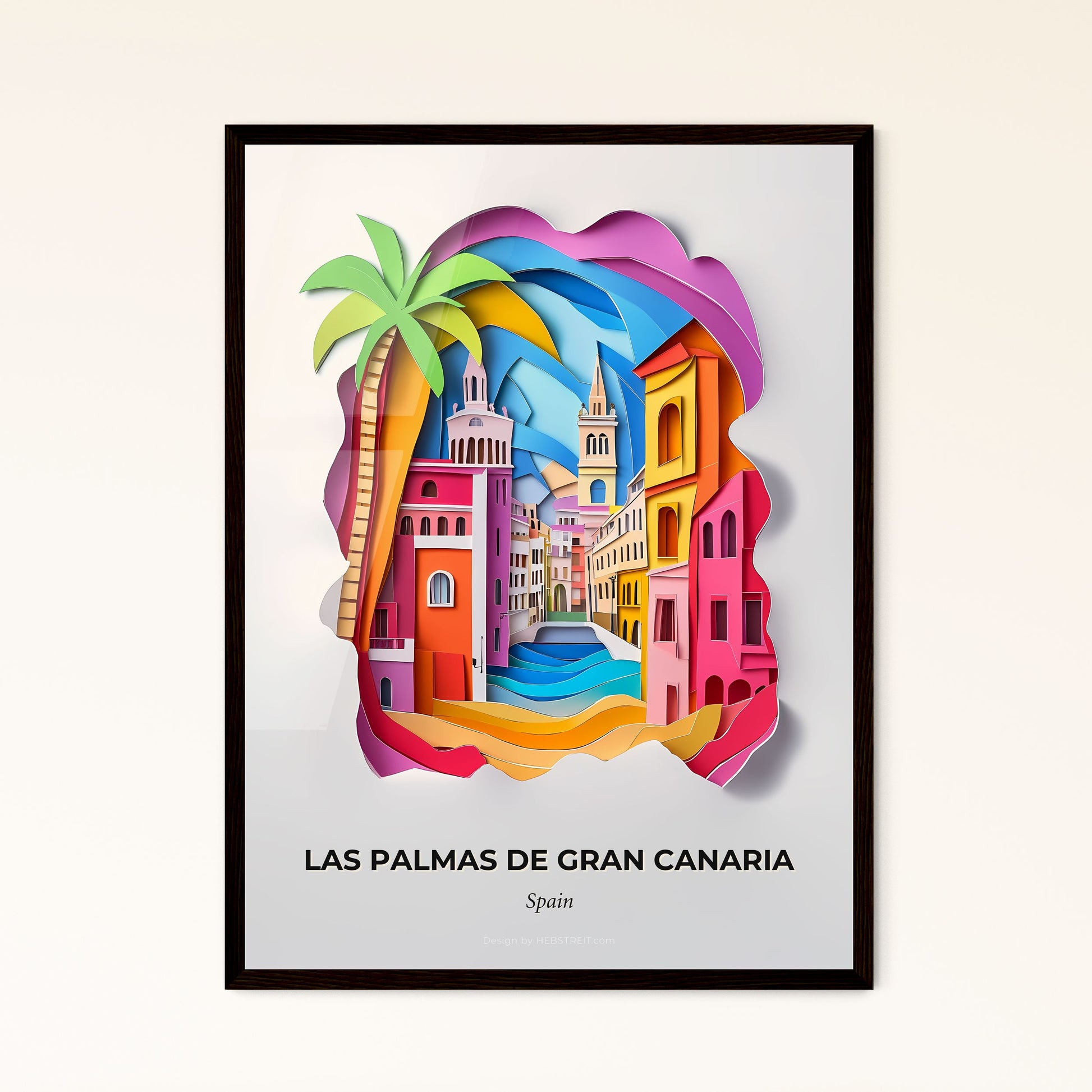 Vivid Las Palmas de Gran Canaria, Spain - a paper cut of a city with a palm tree