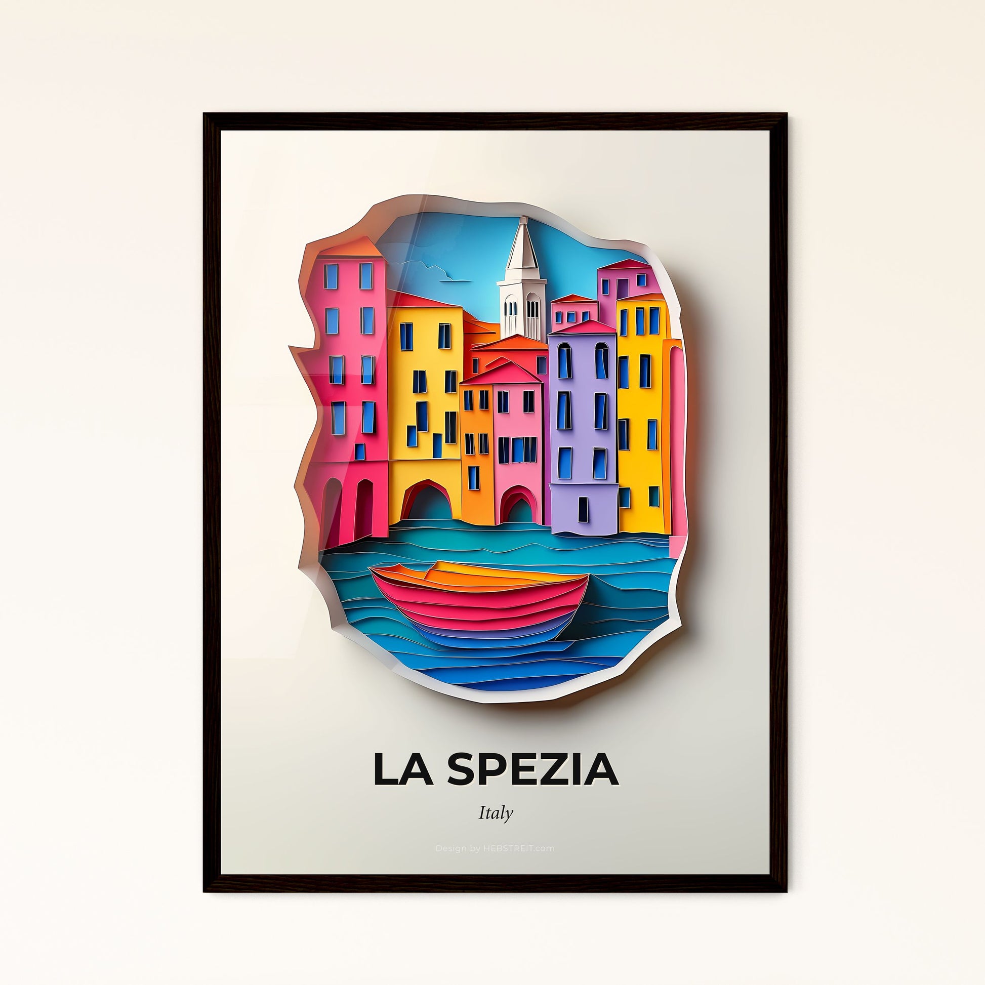 Vivid La Spezia, Italy - a paper cut of a city with a boat