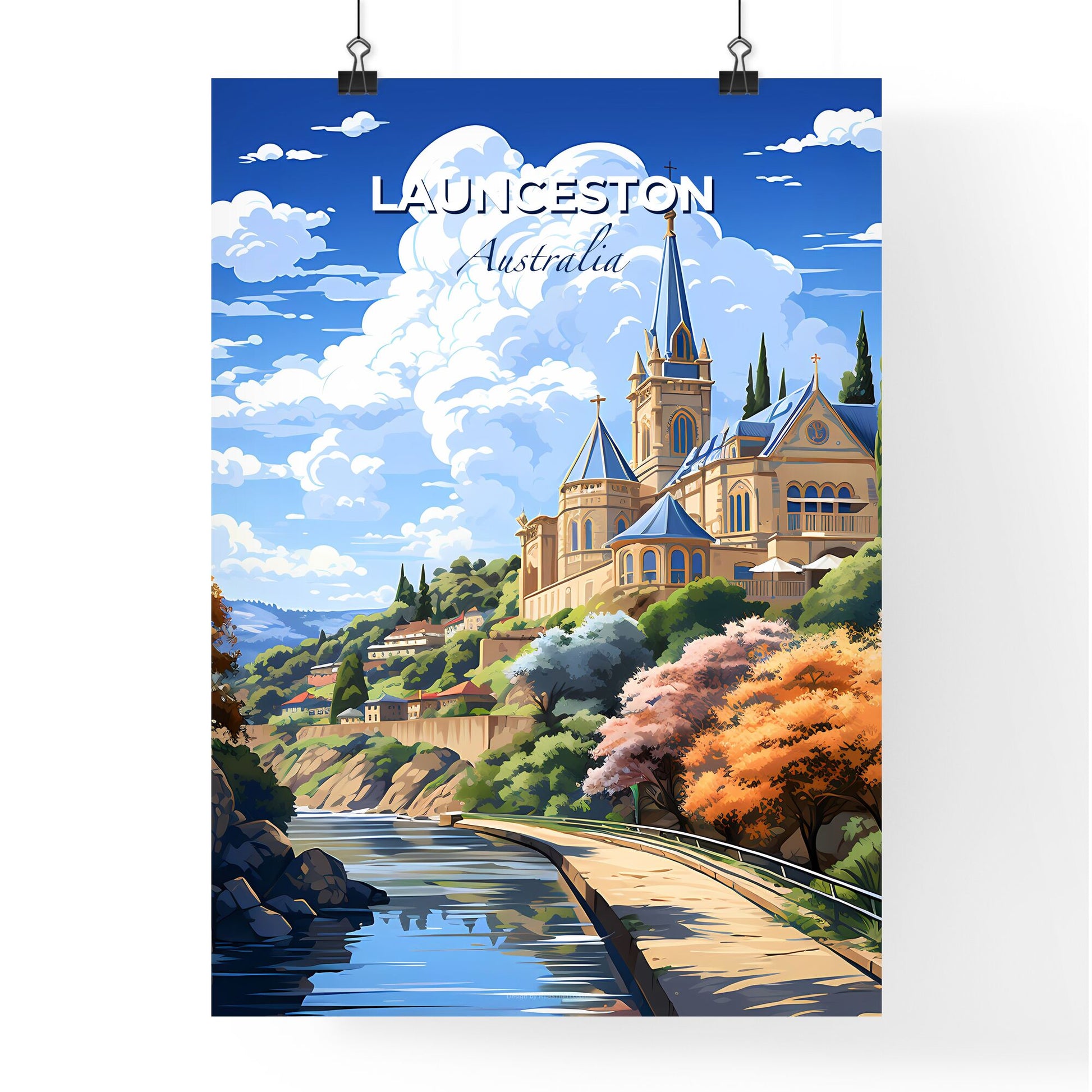 Launceston Castle Hill Painting Panorama Art River Landscape Trees Acrylic Default Title